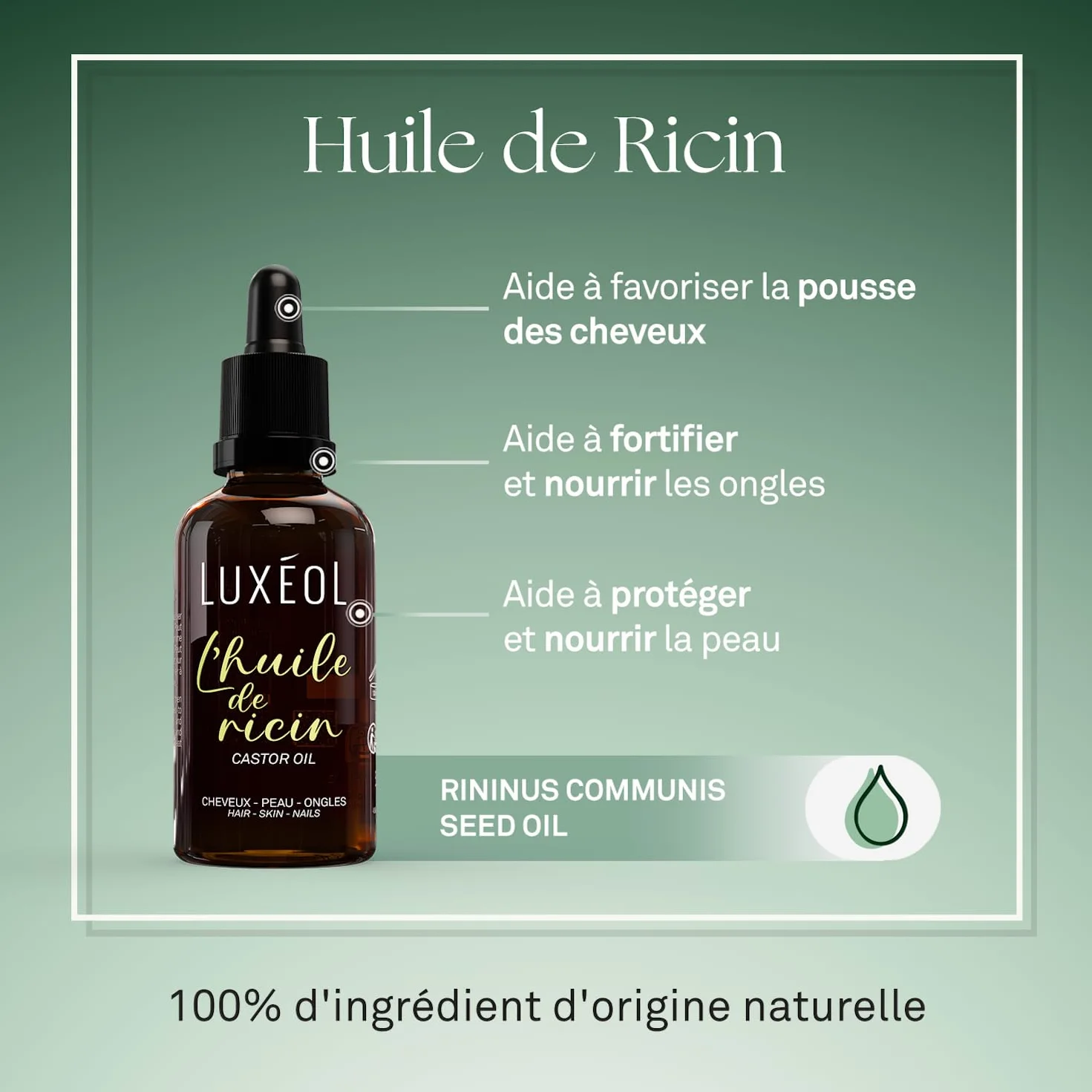 Huile De Ricin LUXÉOL Ongles & Peau 50ml 100% Naturelle Fabriqué France