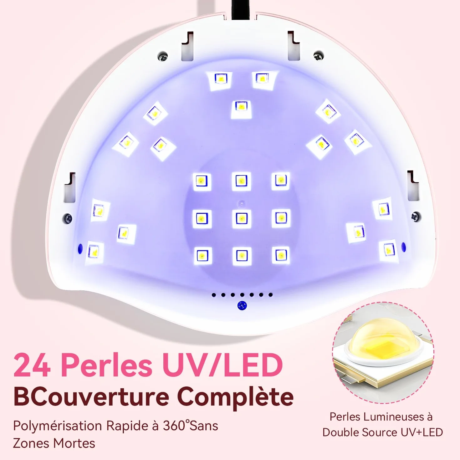 JODSONE Lampe UV Ongles Gel, Lampe à Ongles UV/LED Double Source Lumineuse avec 4 Minuteries et Capteur Automatique, Séchage Rapide du Vernis Gel-Rose