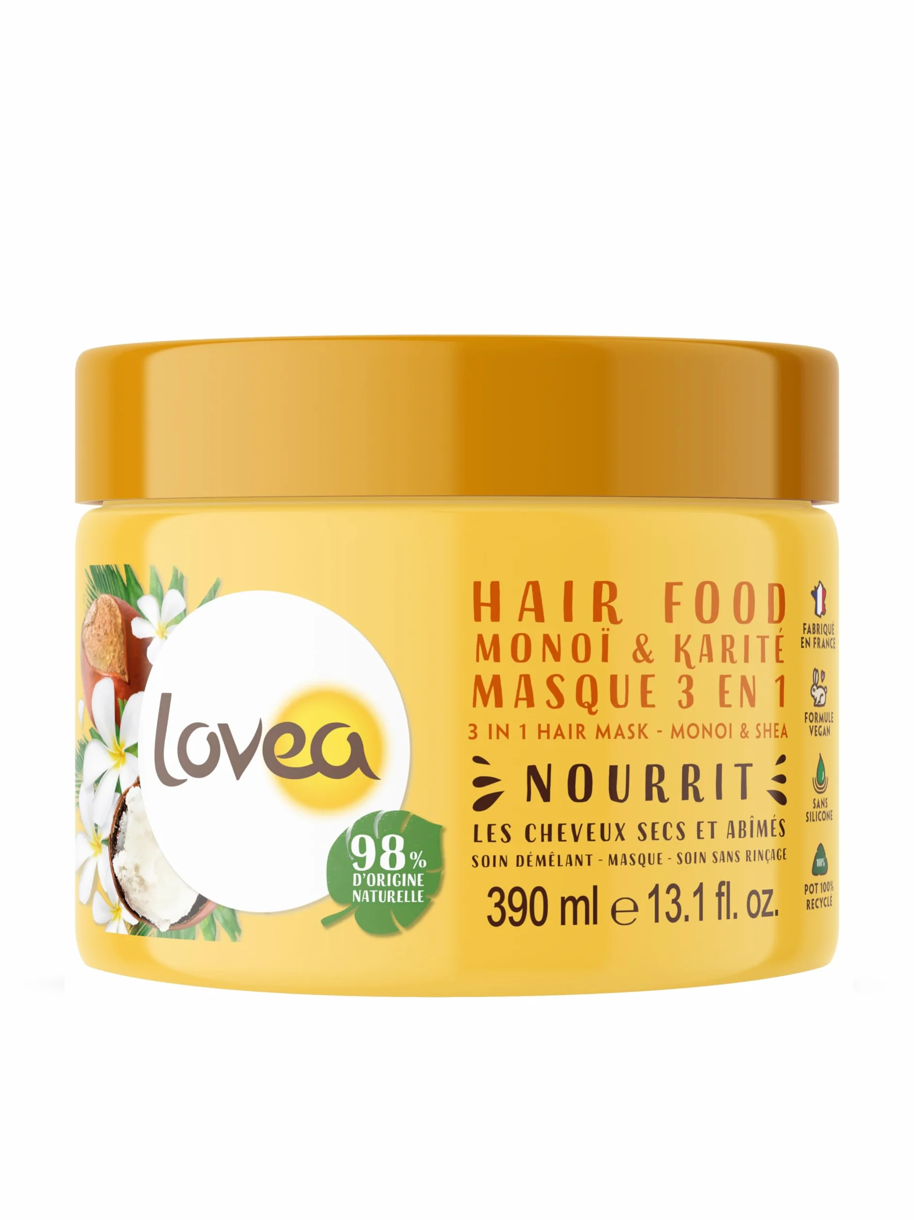 LOVEA Hair Food Masque 3 En 1 Monoï & Karité Cheveux Secs Et Abimés 390 ml