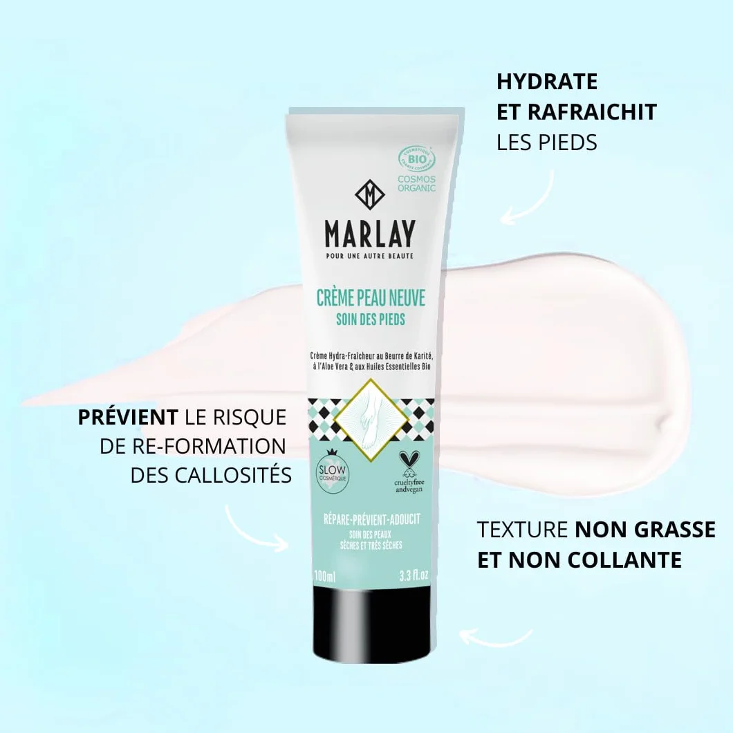 Marlay Cosmetics Crème Peau Neuve 100 ml Anti-transpirante Anti-échauffements 99% Origine Naturelle Fabriquée en France