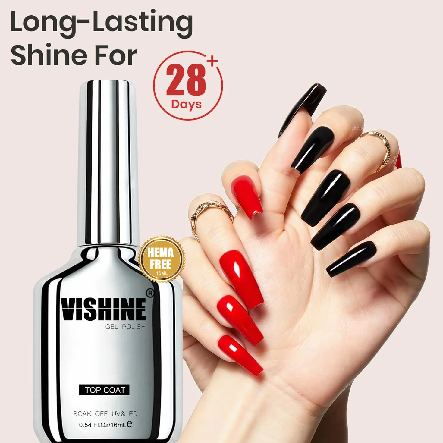 Vishine 16ml HEMA FREE Top Coat et Base Coat UV/LED Vernis Gel Semi Permanent DUO No Wipe 2PCS