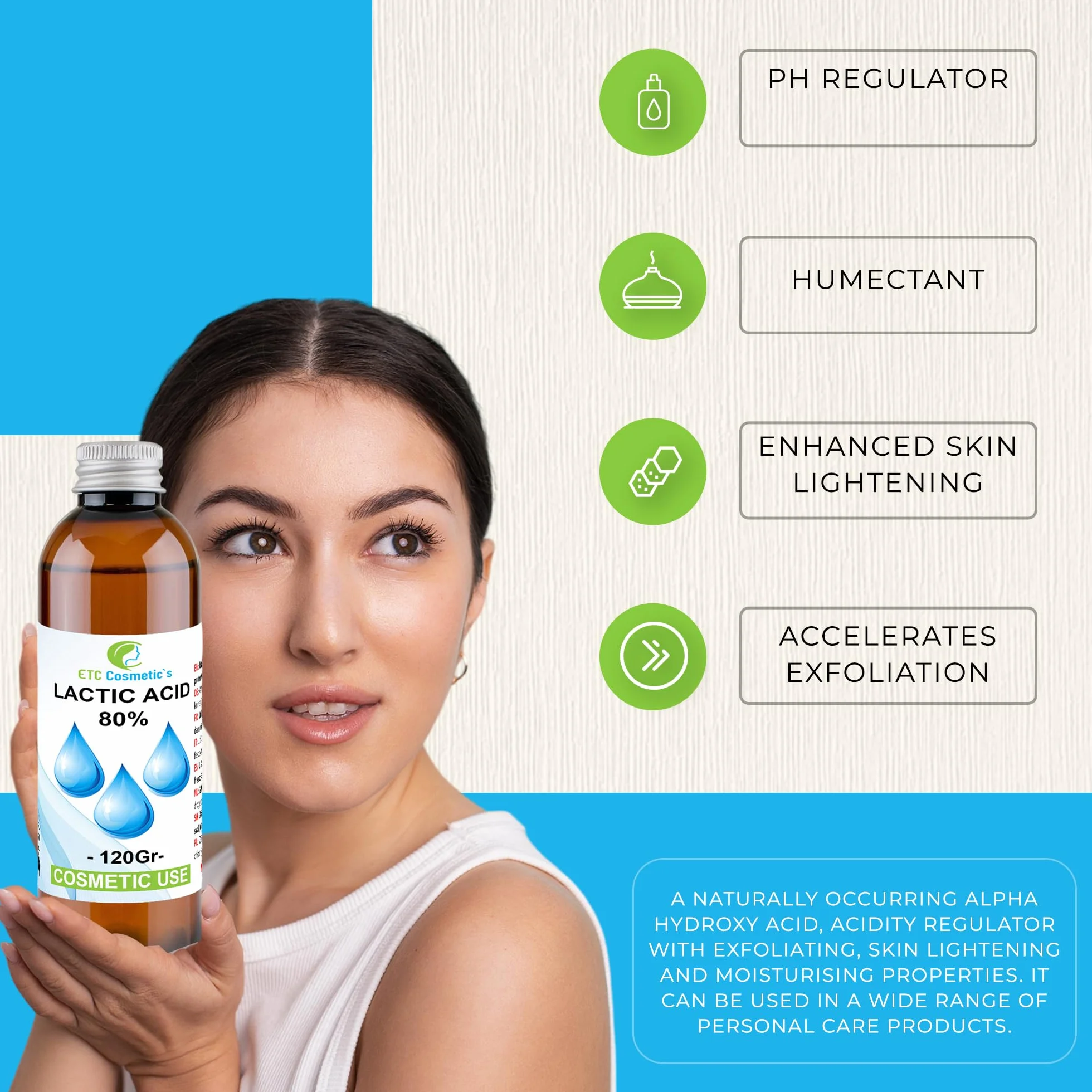 ACIDE LACTIQUE 80% 120g Peeling Peau Corps Cheveux Contrôle pH Kératolytique