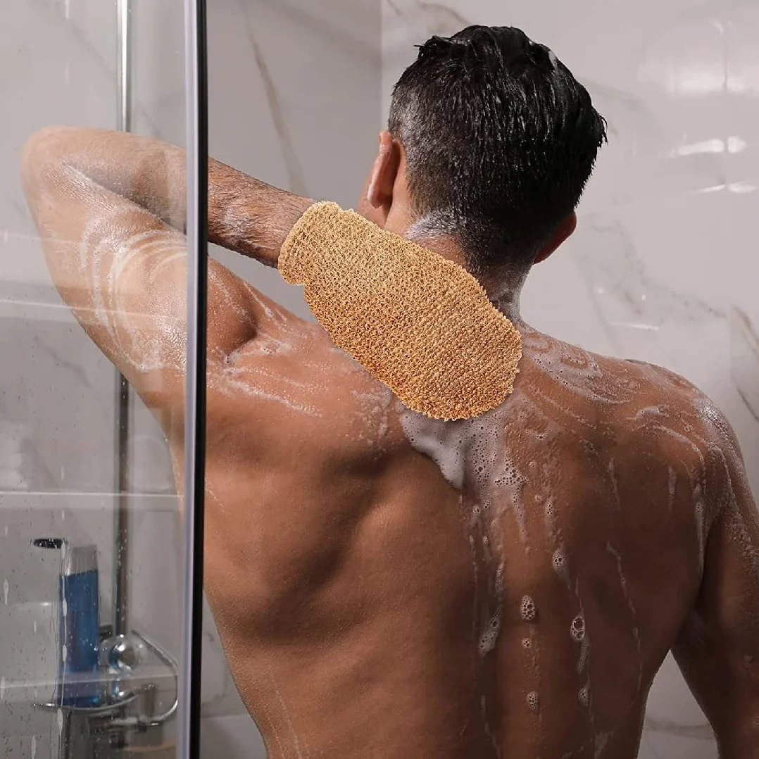 Sangle Lave Dos Eponge Exfoliante Dos Ceinture de Massage avec Gant Exfoliant Chanvre Naturelle pour Corps Femme Homme Bain Douche