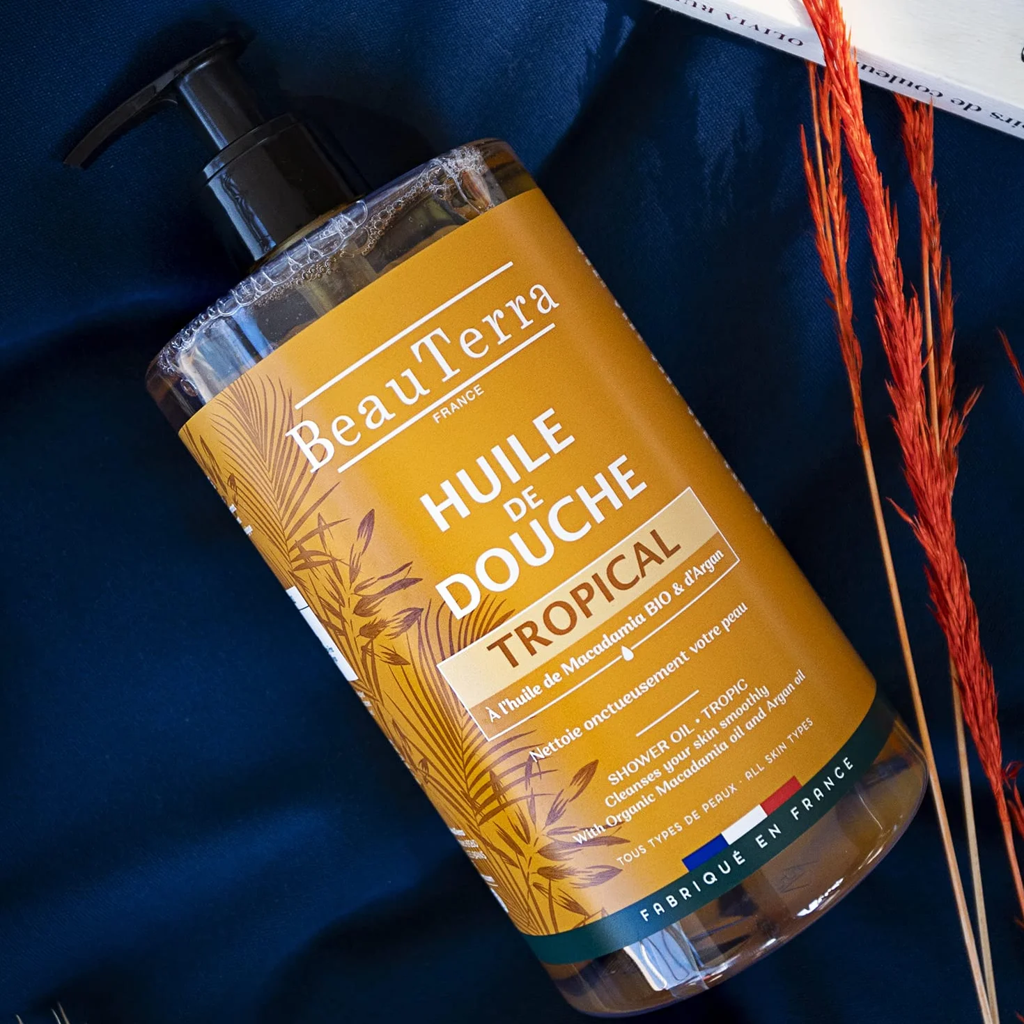 BeauTerra - Huile de Douche, 750 ml - Tropical - Sans Savon - à l'Huile d'Argan et Macadamia Bio - Hydrate et Rajeunit - Fabriqué en France (Lot de 2)