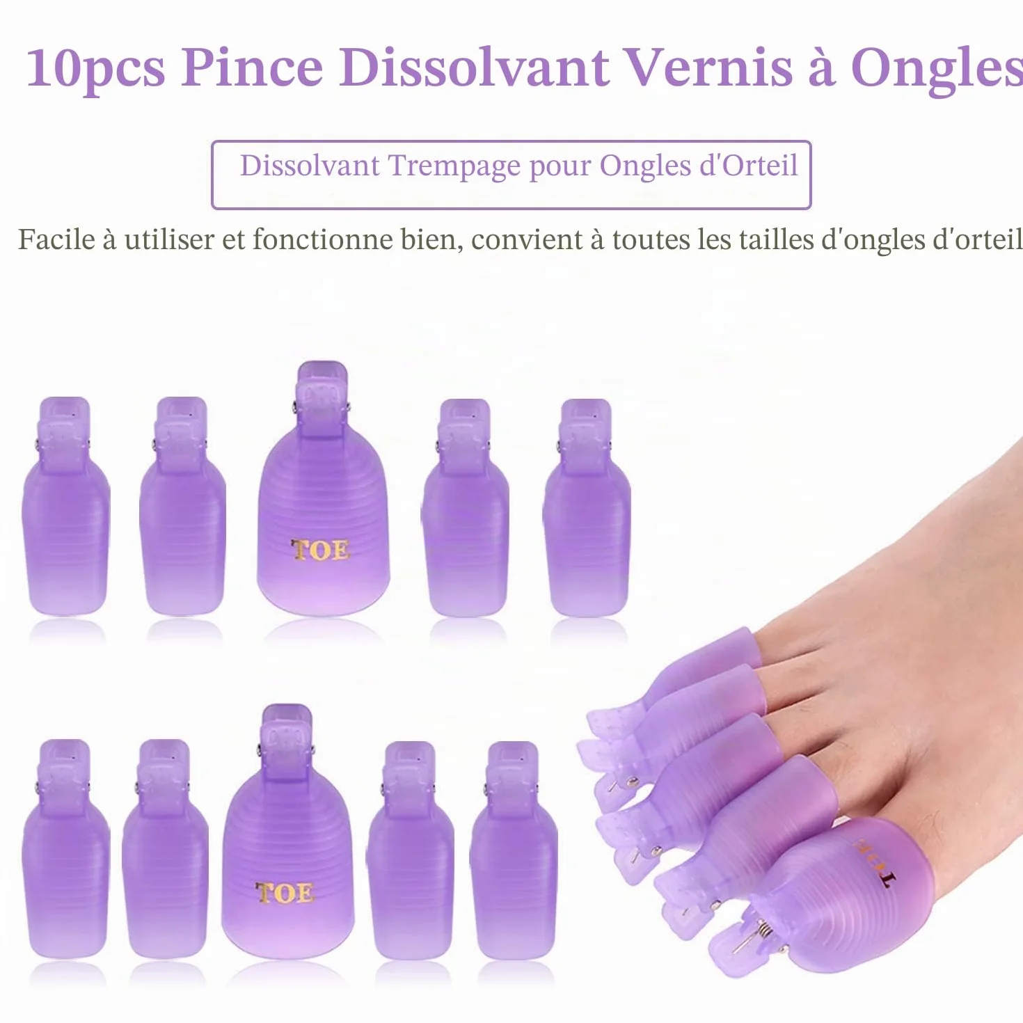 Makartt Clips à ongles pour enlever le vernis gel, poussoir métal double extrémité, 20 clips réutilisables, violet