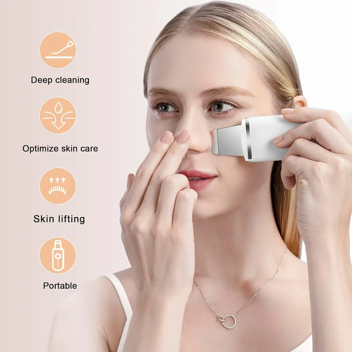 Appareil exfoliant ultrasonique pour la peau, élimine les points noirs, nettoie les pores et les rides, nettoie le visage en profondeur, 4 modes, rechargeable par USB, 2 protections en silicone
