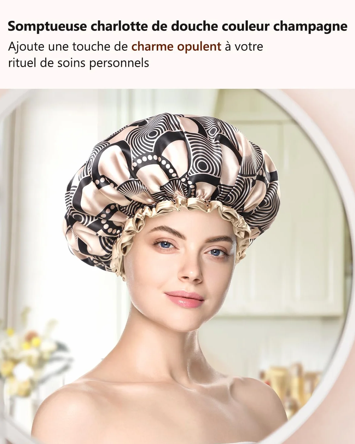 Bonnet de Douche réutilisable pour cheveux longs, imperméable, lavable, motif Champagne, double couche