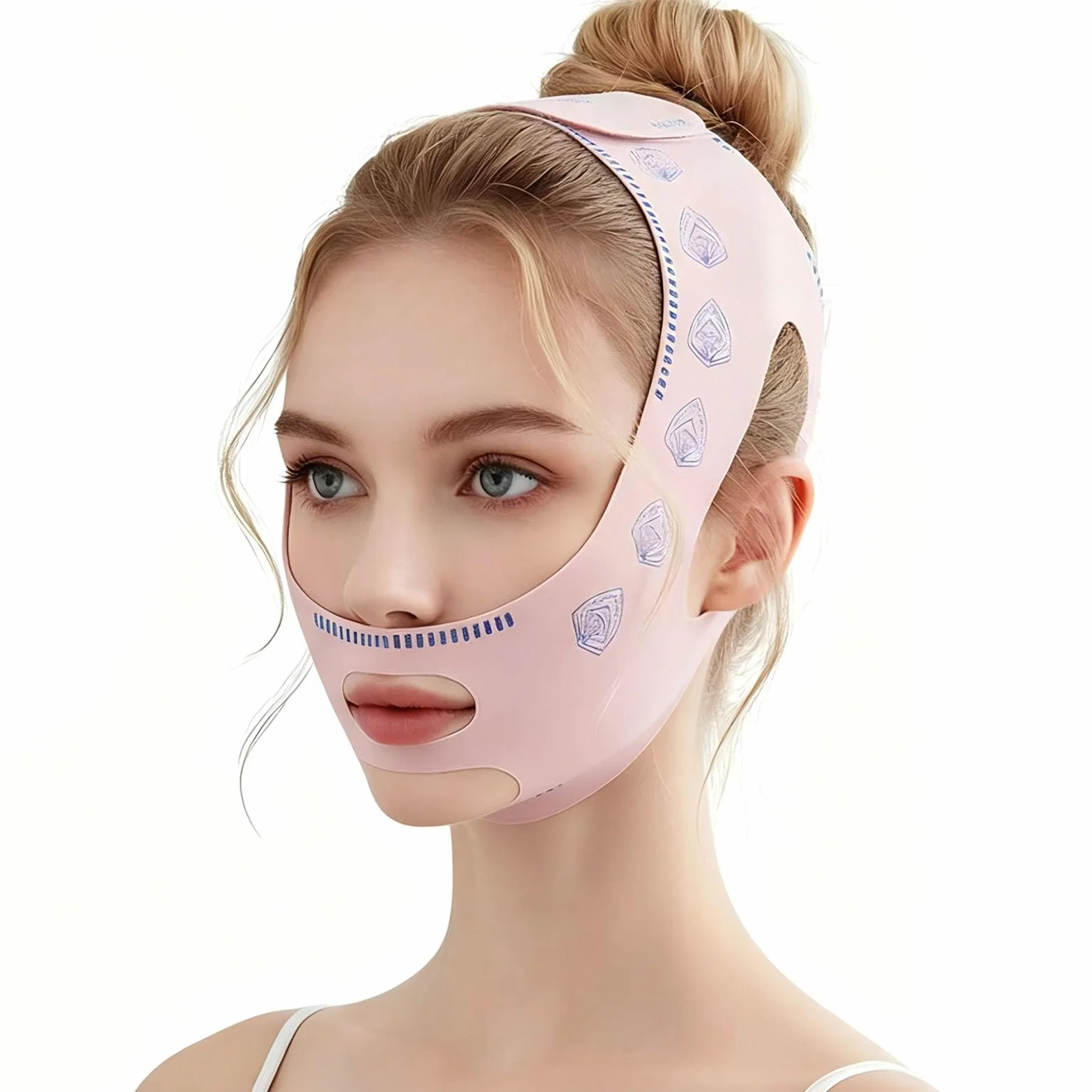Masque Visage Réutilisable en V, Gaine Amincissante Double Menton, Lifting Visage Raffermissement, Rose