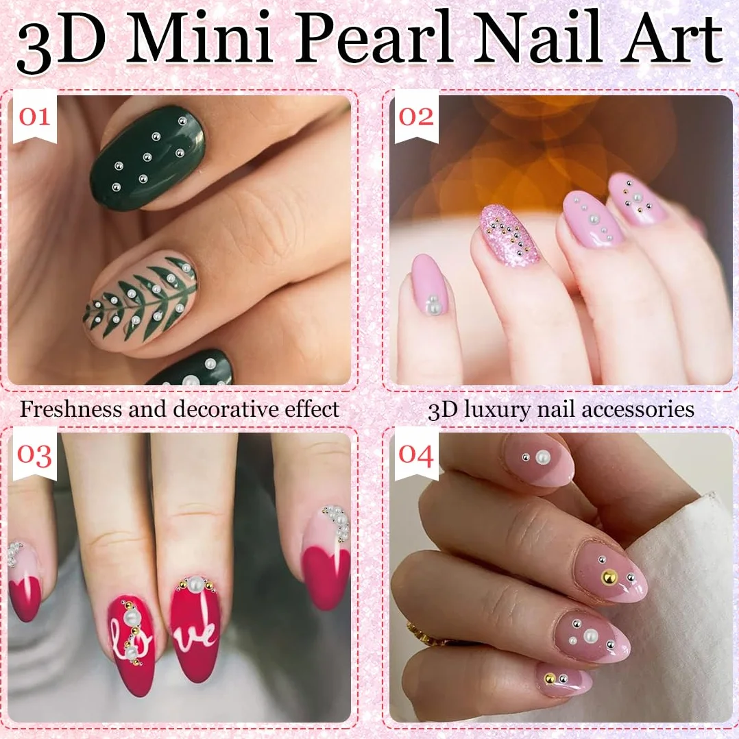 Boîte Blanc Perles Ongles Demi Rond Bijoux Nail Art Perles Couleur Or Argent Mini Nail Caviar Beads Strass Accessoires