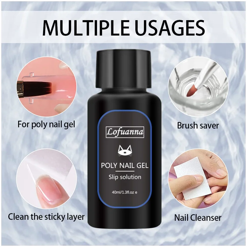 Kit solution de glissement poly gel professionnel 40 ml × 2 avec brosse à ongles et verre acrylique