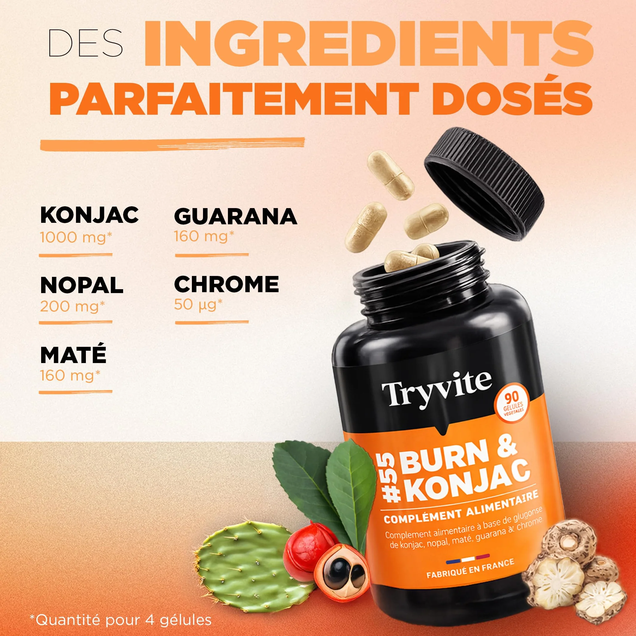 TRYVITE Konjac Formule Silhouette Satiété Gestion des Portions 90 Gélules Végétales Fabriqué en France