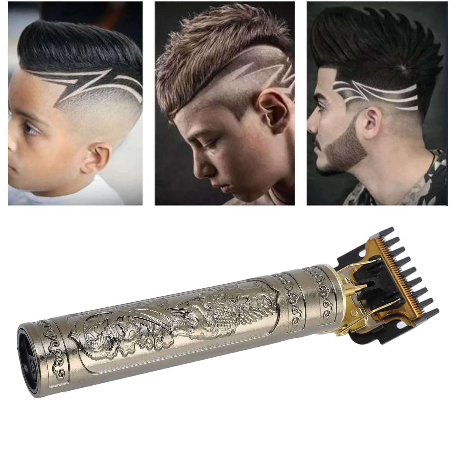 Tondeuse à Cheveux Professionnelle Hommes Rasoir Électrique T Dragon Batterie Intégrée Kit Toilettage sans Fil Barbier Or