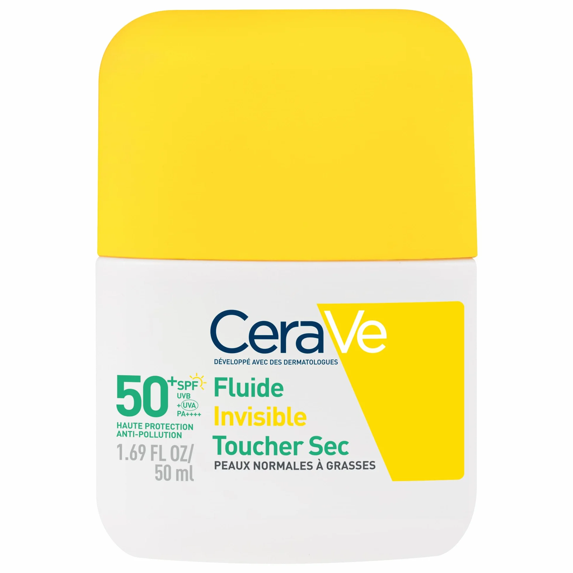 CeraVe Fluide Invisible SPF 50+ Très Haute Protection Solaire Visage Peaux Normales à Grasses Matifiant 12H Base Maquillage Niacinamide Vitamine E