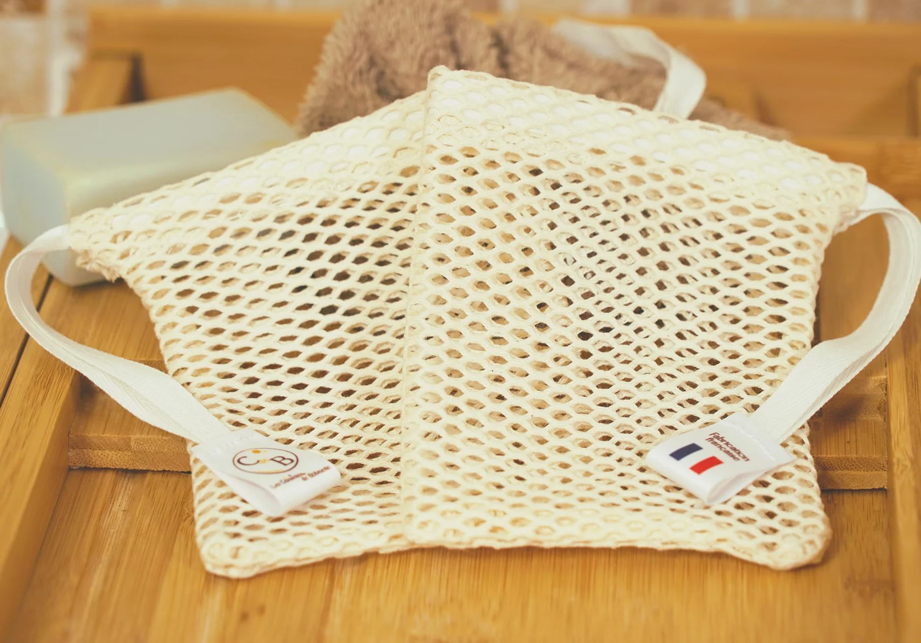 Filet savon coton bio x2 - zéro déchet exfoliant doux fabrication française