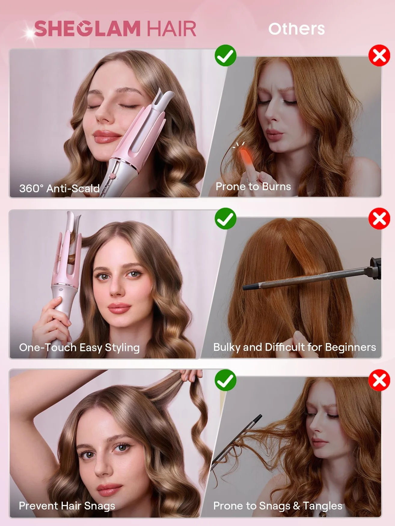 SHEGLAM Cupid's Charm One-Touch 25mm Fer à boucler automatique avec revêtement en céramique