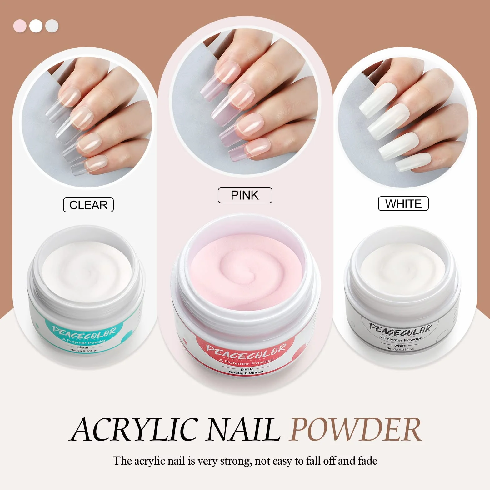 PEACECOLOR Kit Poudre Acrylique pour Ongles , Poudre Acrylique avec Liquide Acrylique, Rose Blanc Transparentes Resine Ongle Poudre , Pinceau, Chablon, Limes a Ongles, Kit Complet Acrylique Ongles