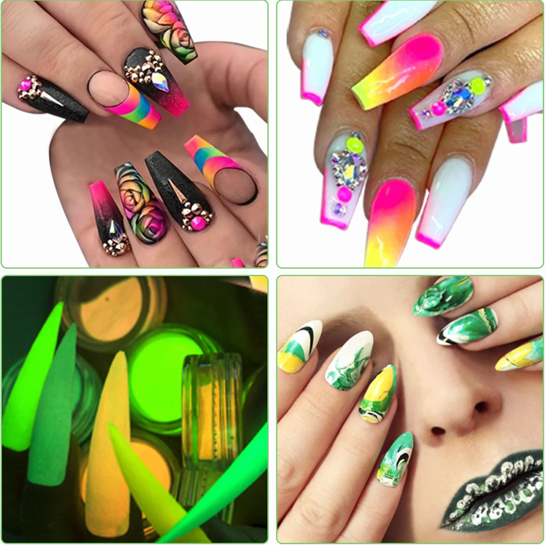 Poudre à Ongles Pigment Fluorescente 54 Couleurs Nail Art Poudre Iridescent Duufin