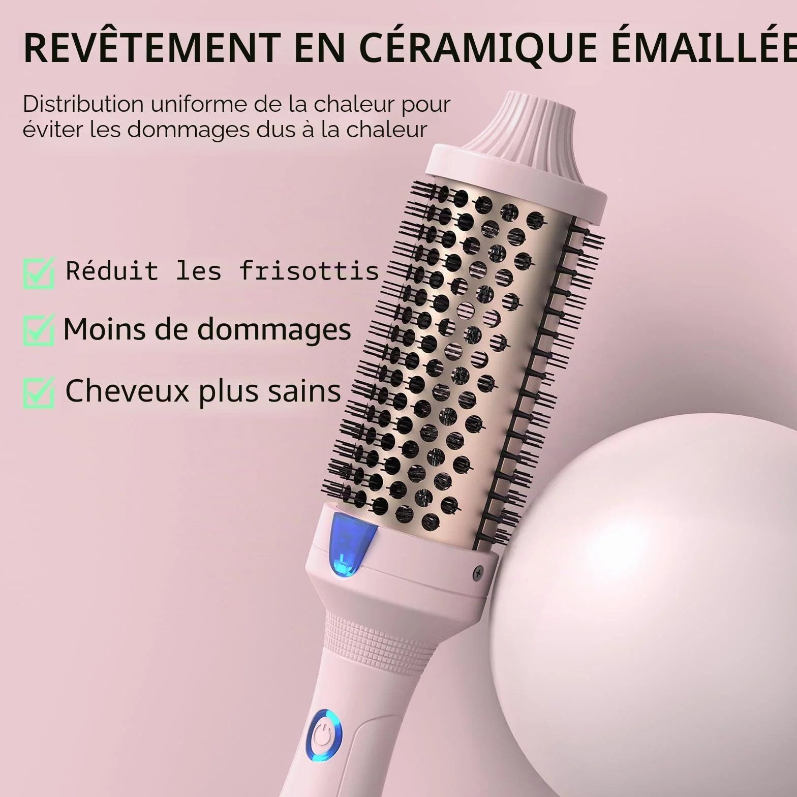 K&K Brosse thermique Keratin Thermal Brush Protect Tonneau chauffant Brosse à cheveux chaude ionique lisse Peigne volume Lisseur Bigoudis Outil de coiffage, Double tension (45 mm)