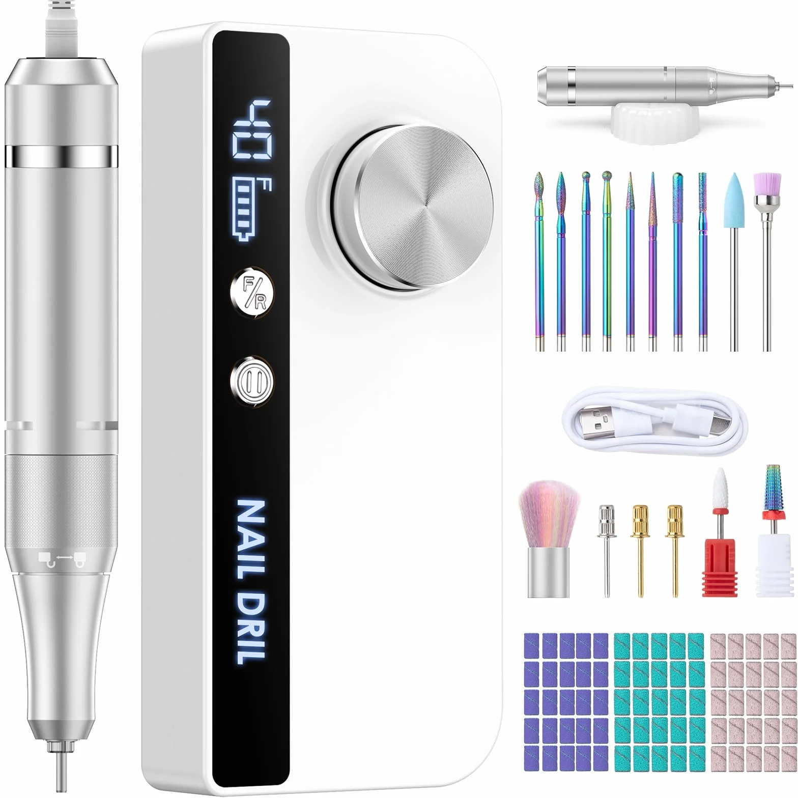 Heypappy Ponceuse Pour Ongles, Ponceuse Pour Ongles,Portable Réchargeable | 40000 RPM,16 En 1 Avec Écran LED, Kit De Manucure Pédicure Vitesse Réglable Pour Salon De Beauté & Maison