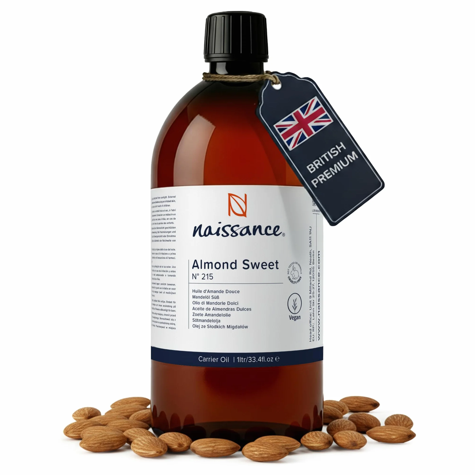 Naissance Huile D'Amande Douce 1L Hydratant Naturelle Végan Sans OGM Lubrifiant Massage Corps Visage Cheveux