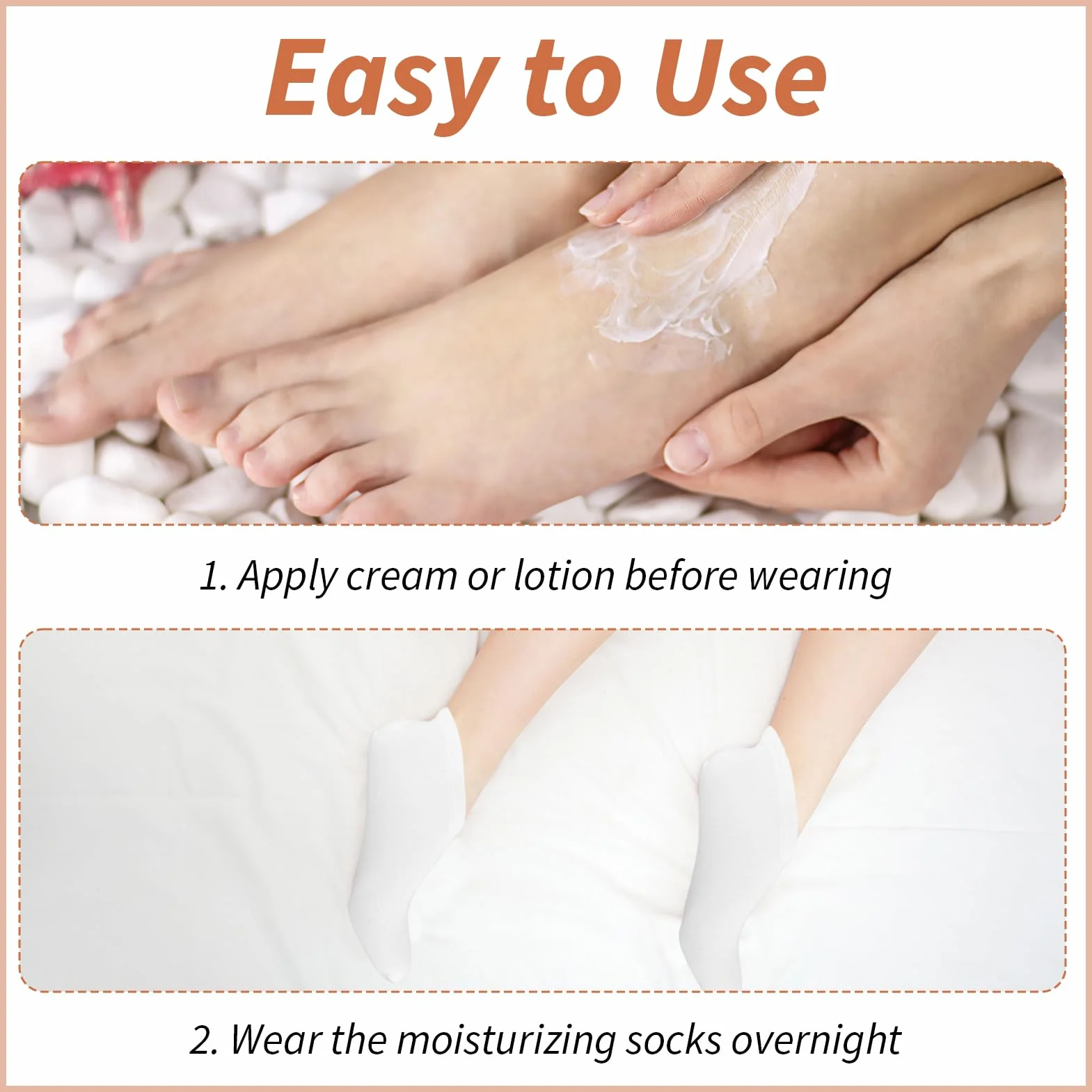 Lot de 8 paires de chaussettes hydratantes en gel spa antidérapantes blanches pour pieds secs et callosités