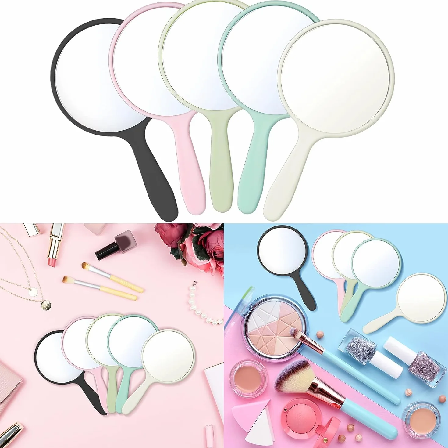 Miroirs à Main Ronds 10cm Lot de 25 pour Maquillage Voyage