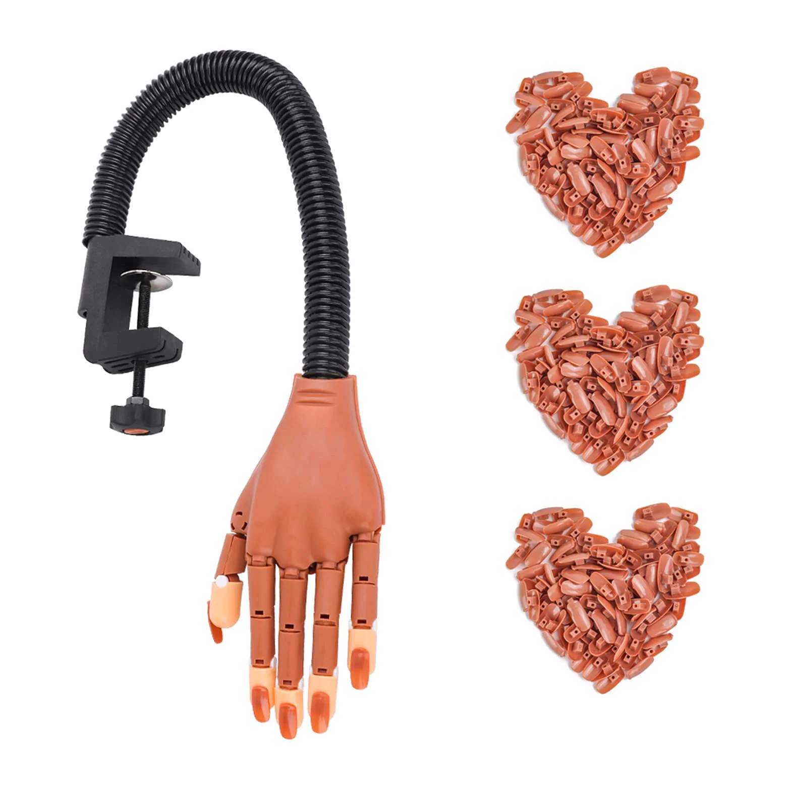 Deciniee Main d'Entrainement Manucure, 300 Morceaux d'Ongles et Fausse Main Manucure, Amovible Main Entrainement Ongles,Flexible Mains et Doigts d'Entraînement pour Domicile Magasin de Manucure