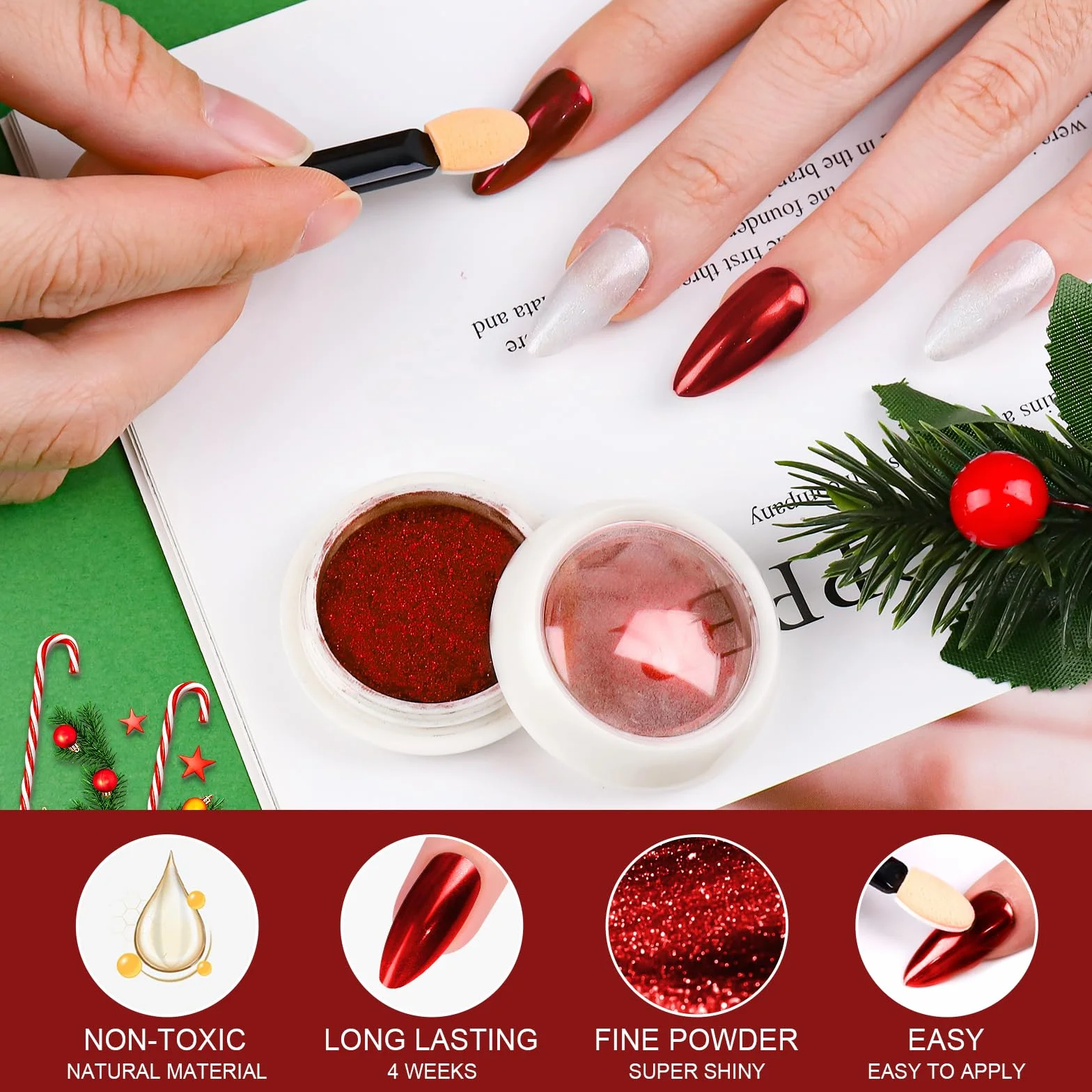 Poudre Chrome Ongle Rouge – Poudre Chromée Effet Miroir pour Ongles Nail Art