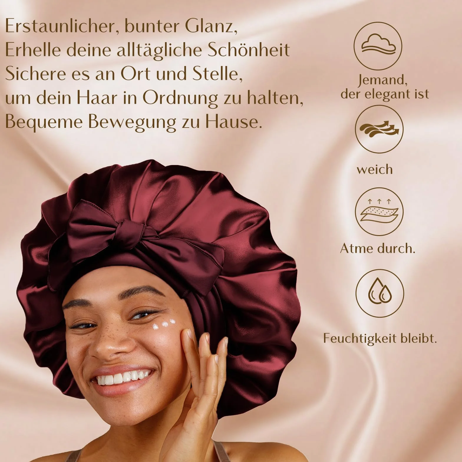 Bonnet de nuit en soie double couche avec doublure satin pour femme cheveux bouclés