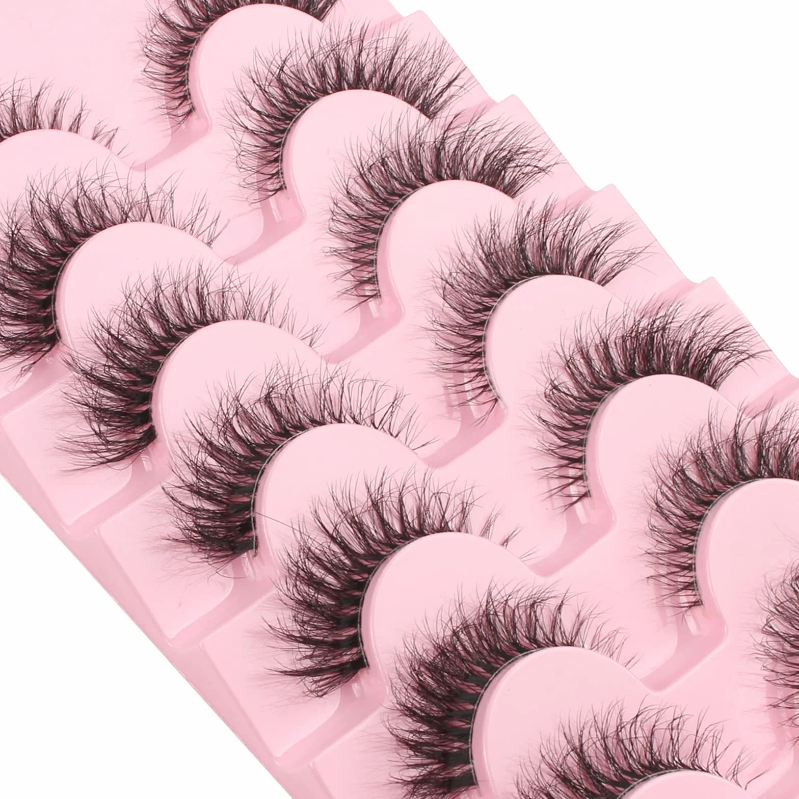 Faux Cils Naturel Bande Transparente Minces 7 Paires 3D Oeil de Chat Reutilisable Cat Eye Fake Lashes Moelleux Mink Fluffy
