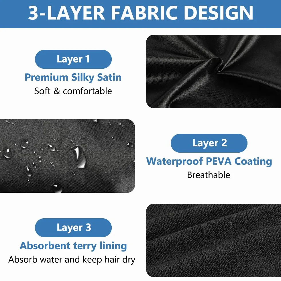 Bonnet De Douche Réutilisable Triple Couche Microfibre Imperméable