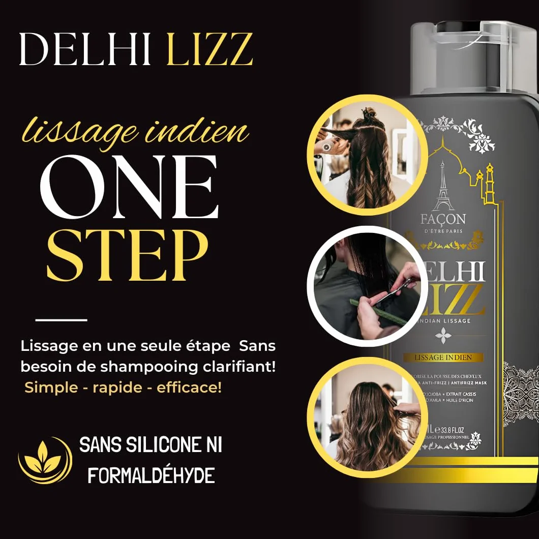 Lissage Indien Delhi Lizz 1 L Traitement Capillaire Brésilien Sans Formol Cheveux Lisses Professionnel
