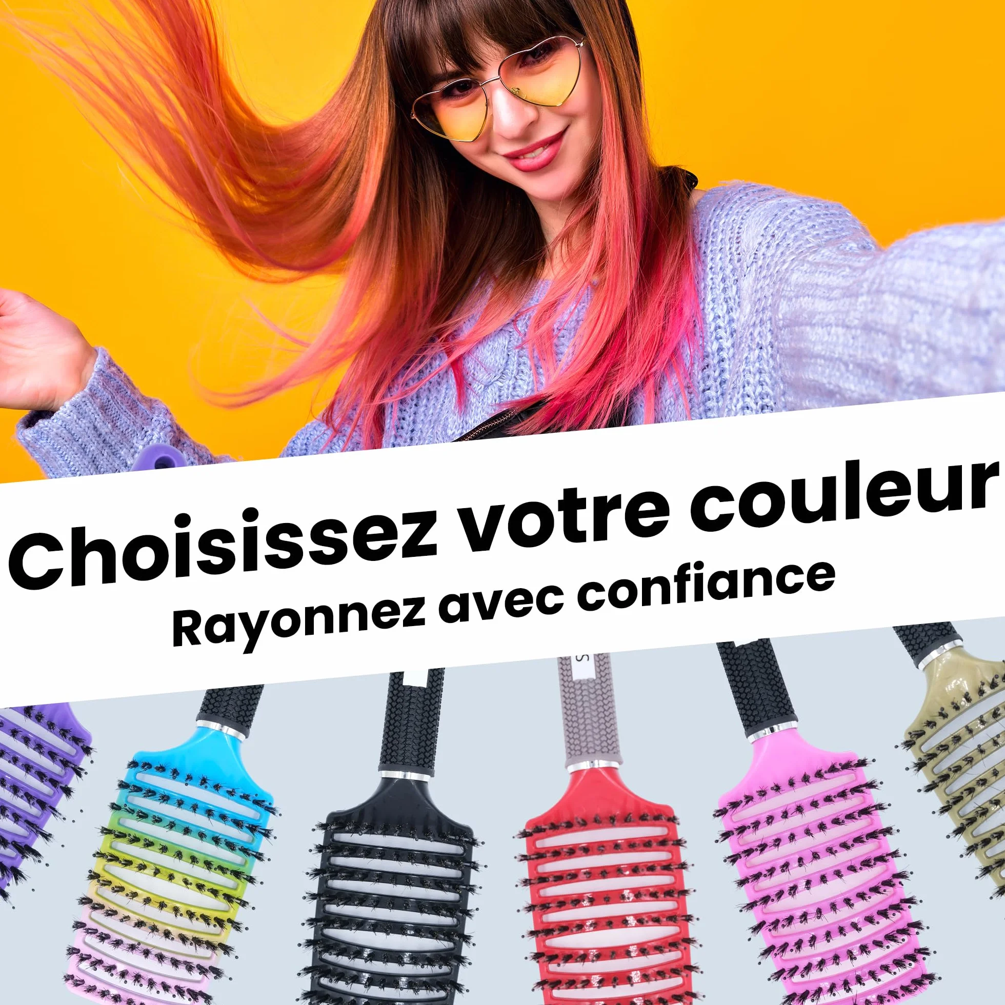 Brosse à Cheveux Magique Démêlante Instantanée Poils de Sanglier & Nylon Anti-Casse Anti-Statique Cheveux Bouclés Lisses Épais Fins