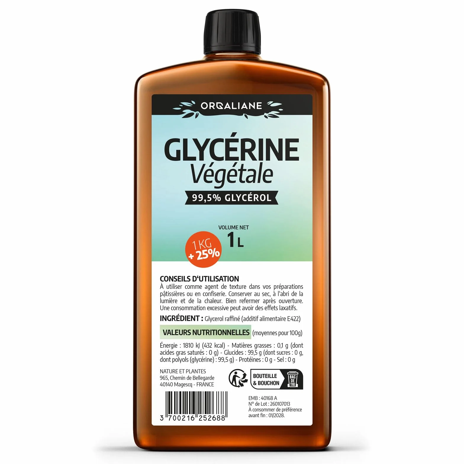 Glycérine Végétale 1,25 Kg 100% Végétale