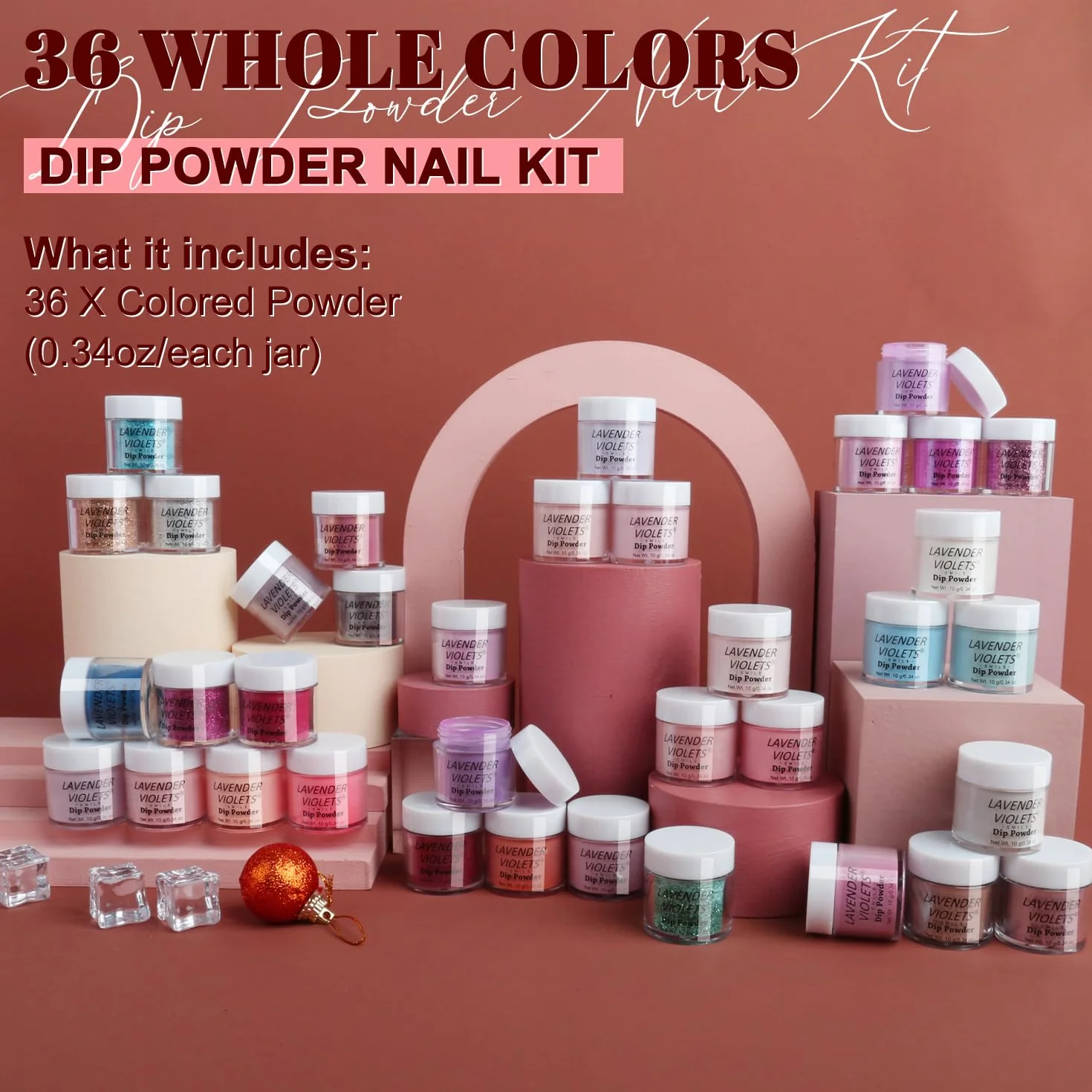 Lavender Violets 36 Couleurs Dip Powder Nail Kit Séchage rapide Poudre de trempage Brillant Matt Nail Art Design