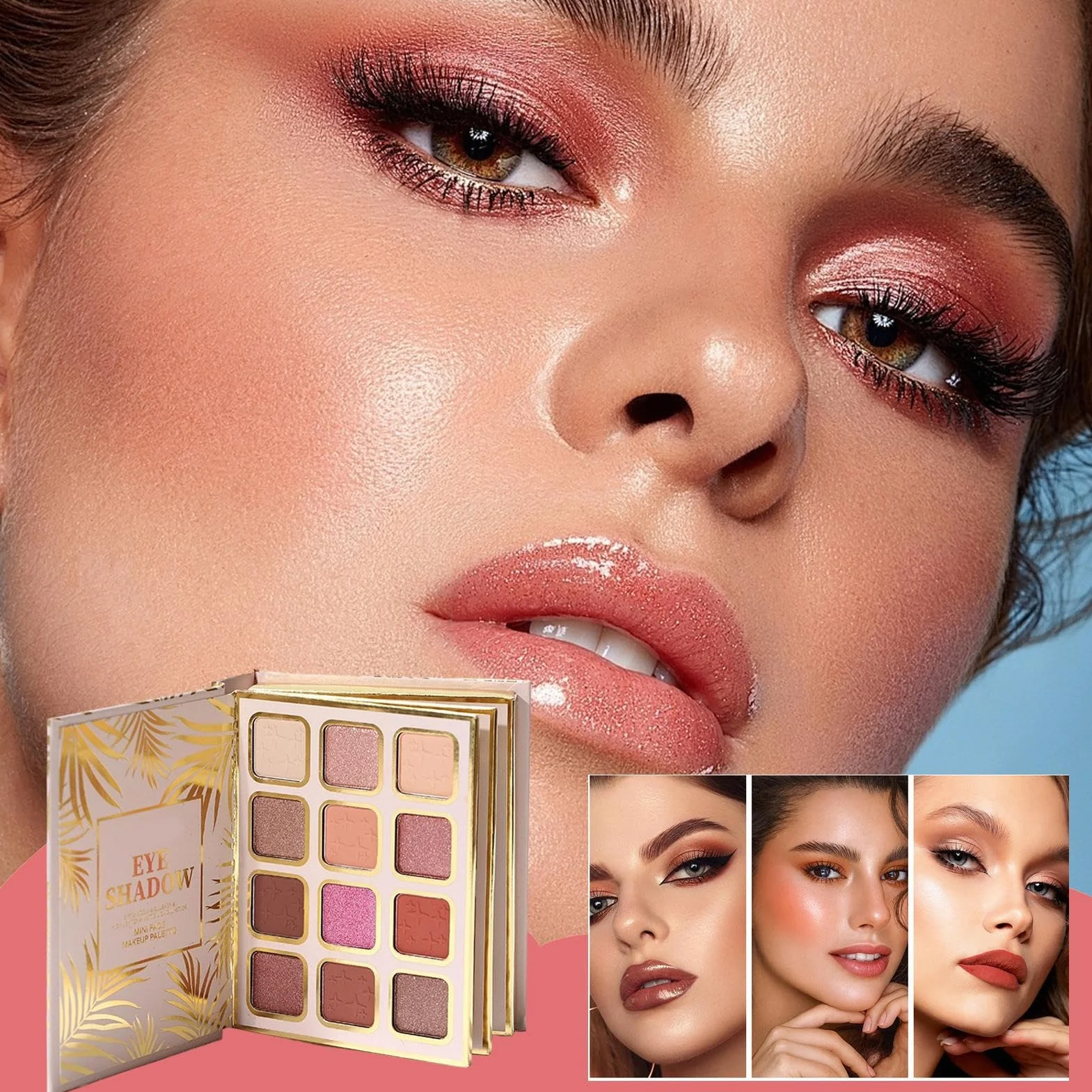 Palette De Maquillage Livre - 12 Couleurs À Paupières,À Paupières Nacrée Style Livre Avec 4 Fard À Joues Et 4 Brillant À Lèvres | Pour Femmes, Filles, Beauté, Fête,