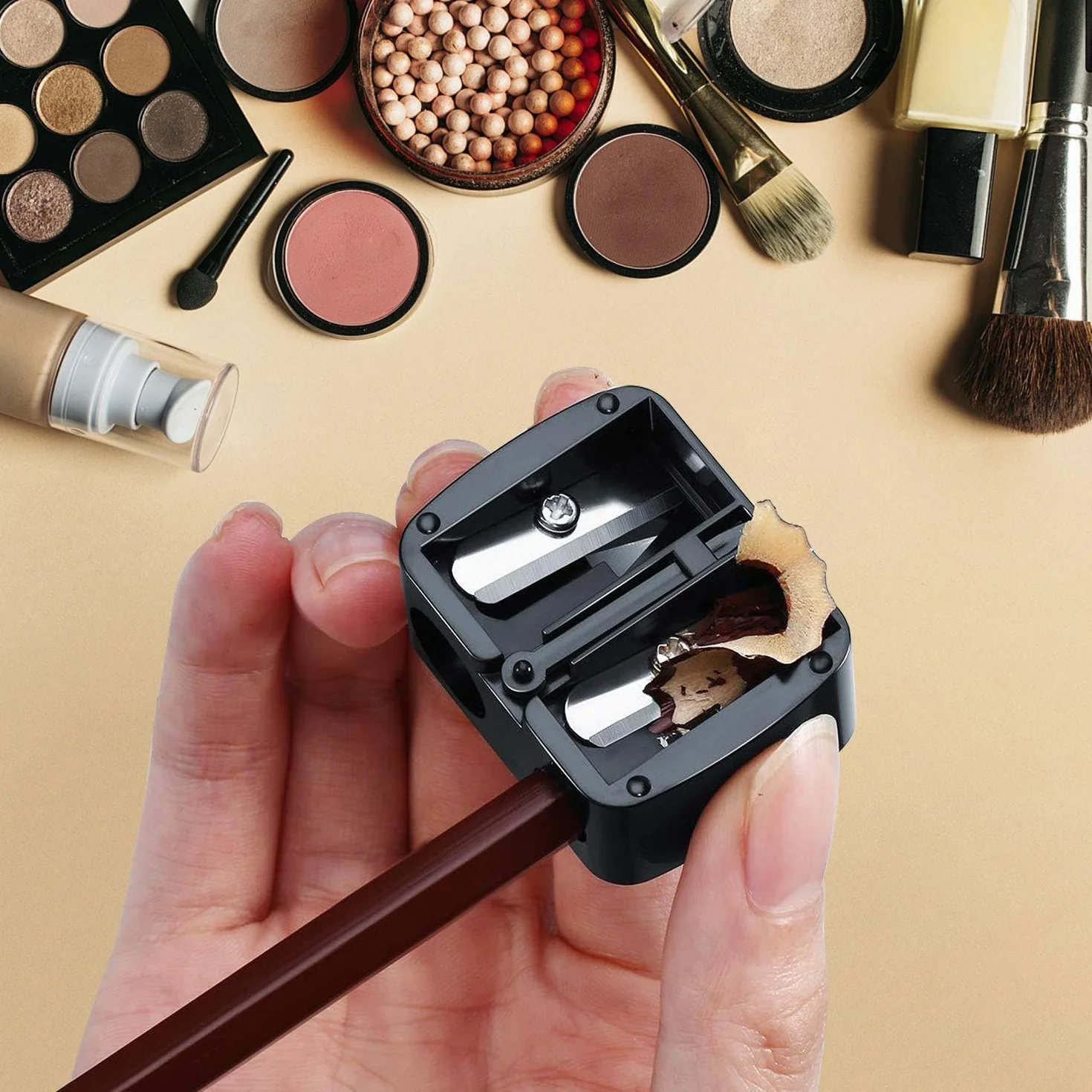 Taille-Crayon En Plastique Portable À Double Trou 4 Pièces Mini Pinceau De Nettoyage Bobine Crayon Eyeliner