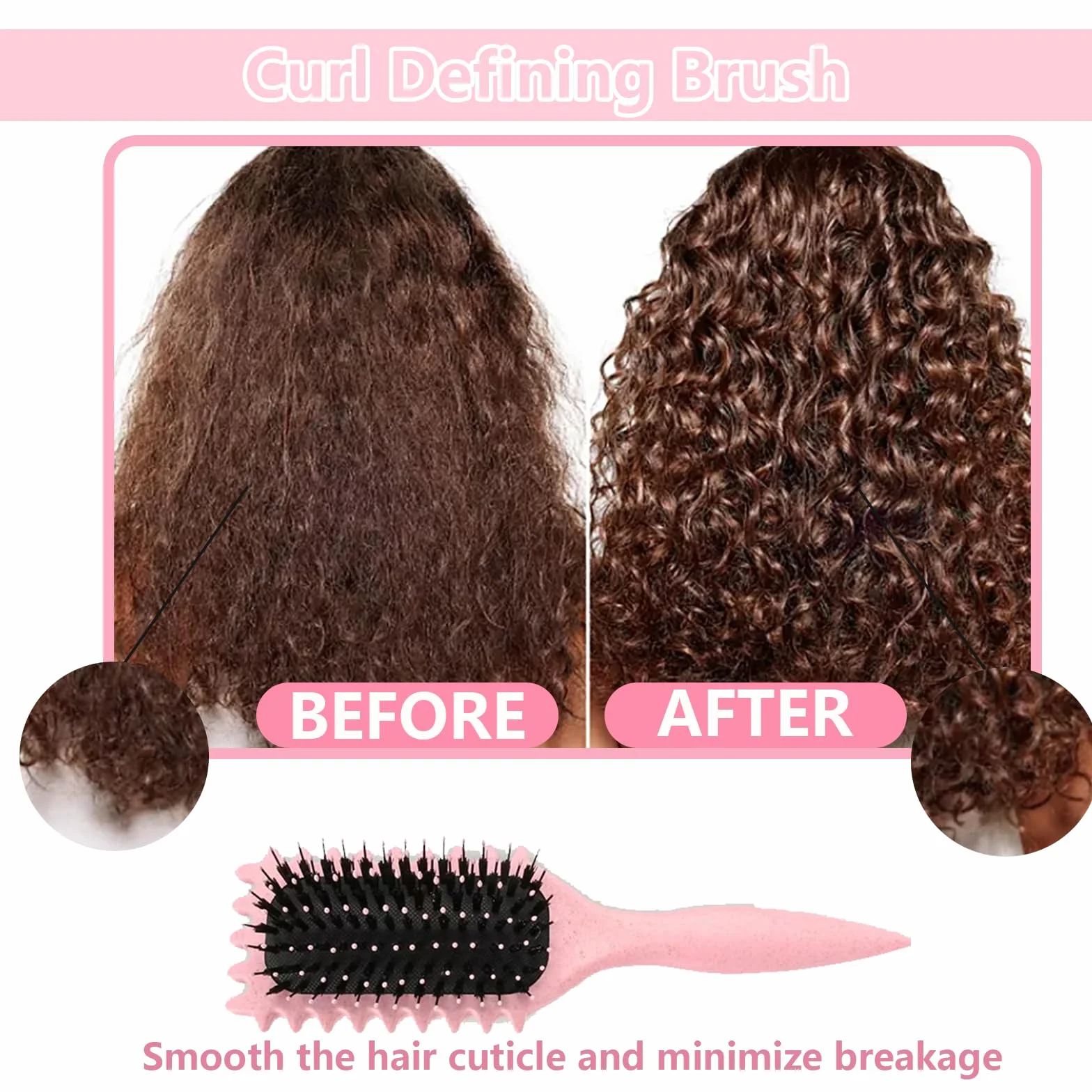 Brosse à boucler coiffante pour cheveux bouclés Rose 24cm