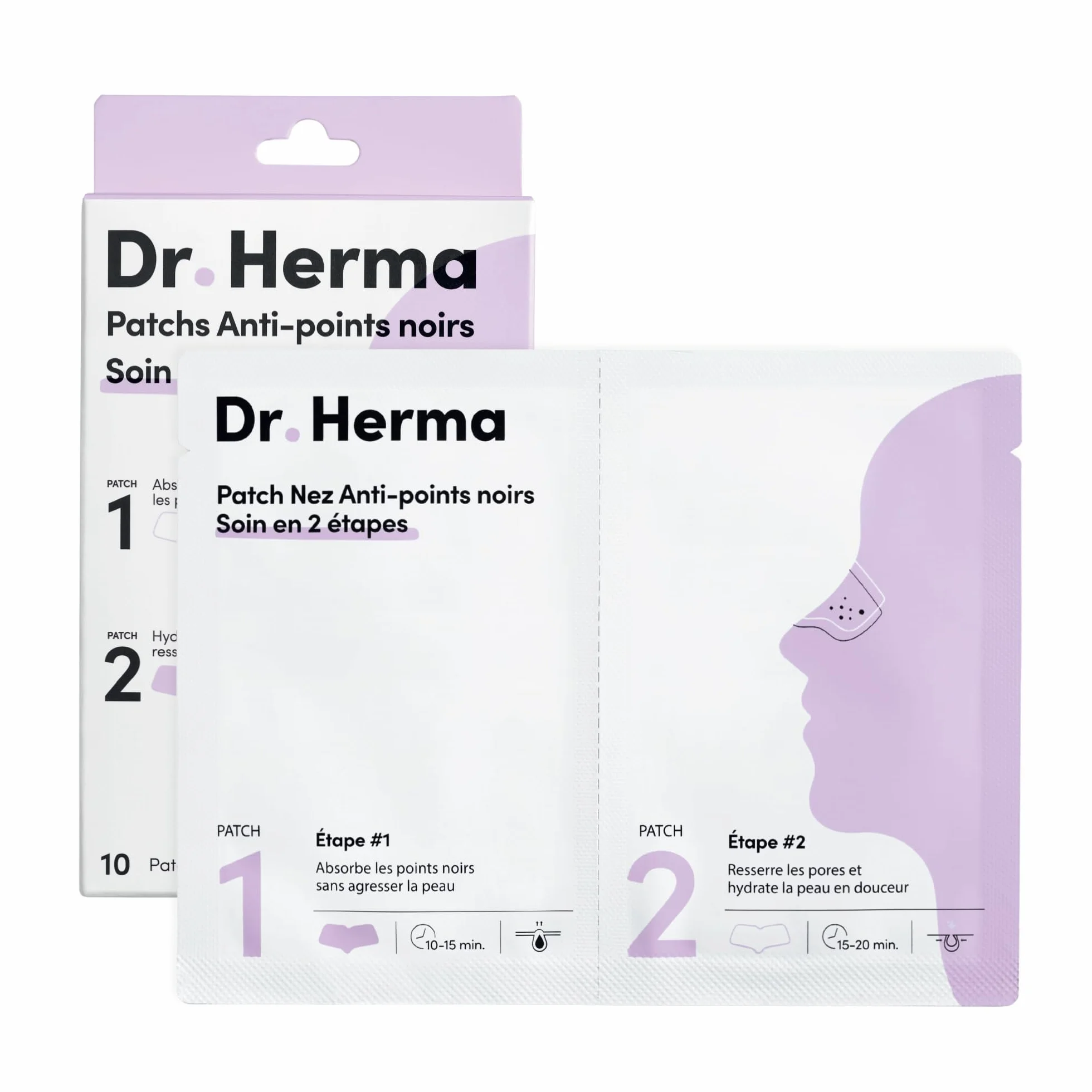 Dr Herma Patch Nez Point Noir 2 étapes Format Nez Purifie Désincruste Ressere les Pores 5 Paires Patch Nasal Anti Imperfection Visage