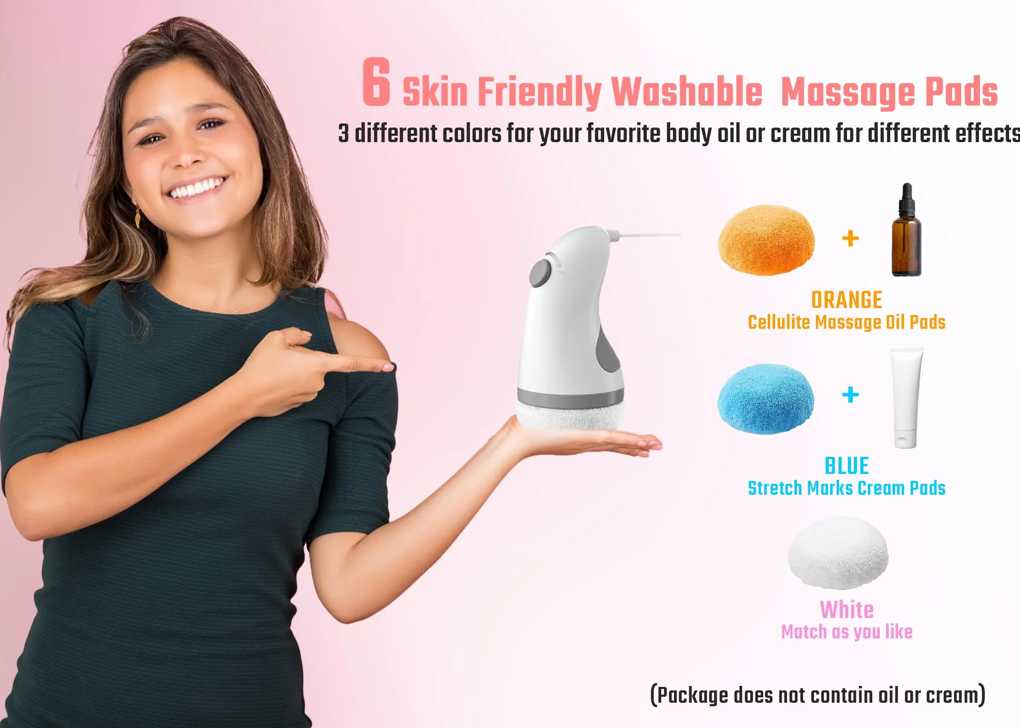 Masseur de cellulite avec 6 coussinets lavables doux pour la peau pour l'abdomen, la taille, les fesses, les bras et les jambes, idéal pour une utilisation quotidienne à la maison ou en voyage