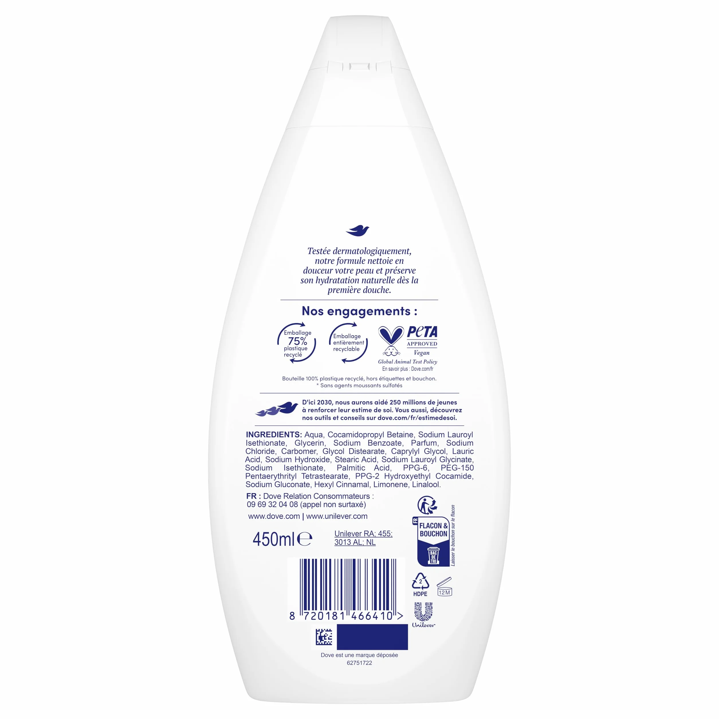 Dove Gel Douche Essentiel Hydratant 2x 450ml Testé Dermatologiquement 0% Sulfate