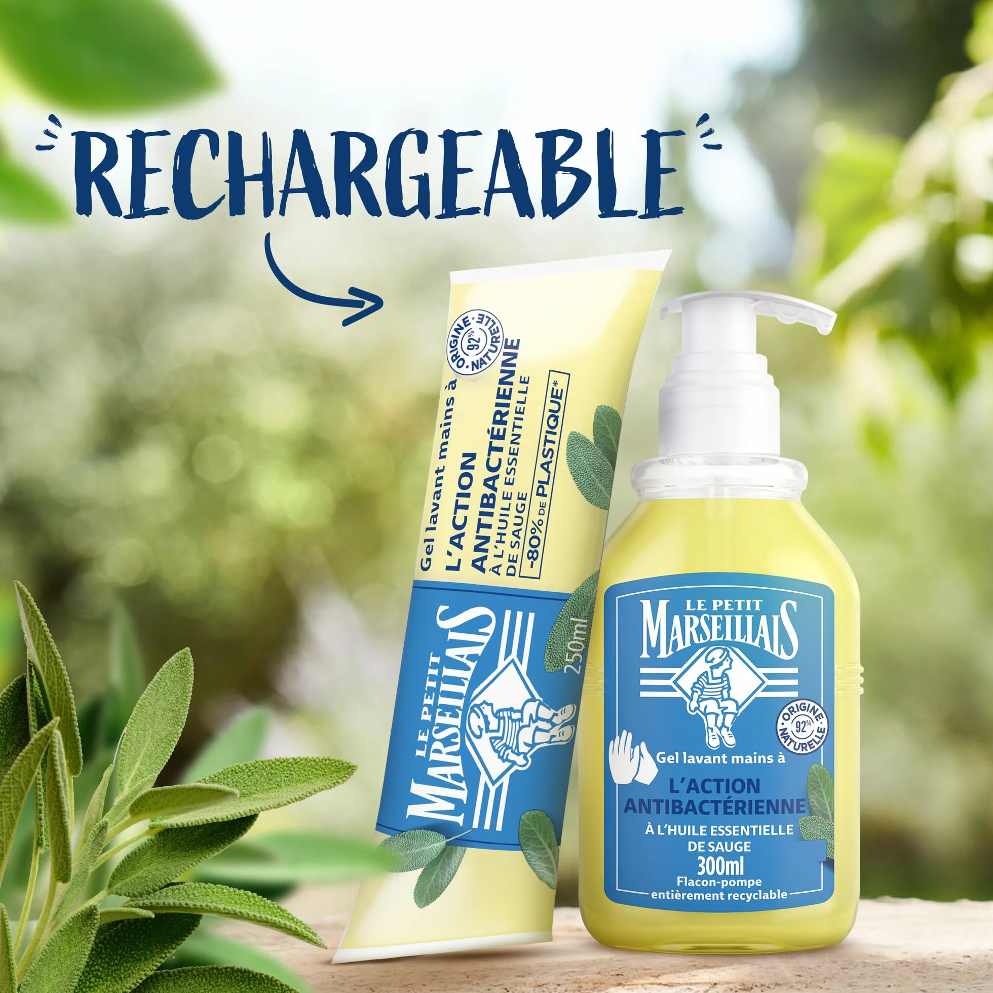 Le Petit Marseillais Recharge Gel Lavant Action Anti-Bactérienne 300 ml Savon Liquide Huile Essentielle Sauge 92% Ingrédients Naturels
