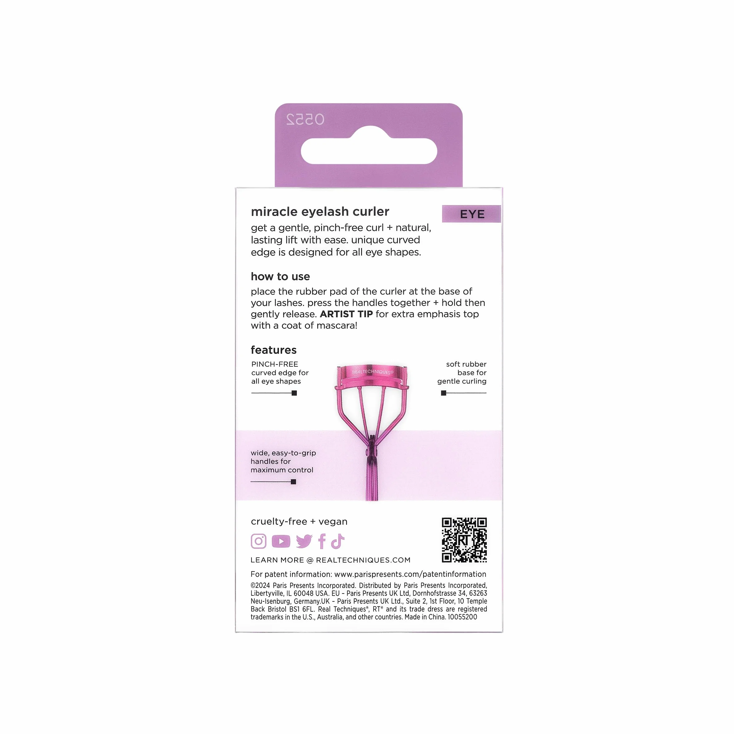 Real Techniques Recourbe-Cils Miracle, outil doux rose format voyage, cils liftés volume boost mascara