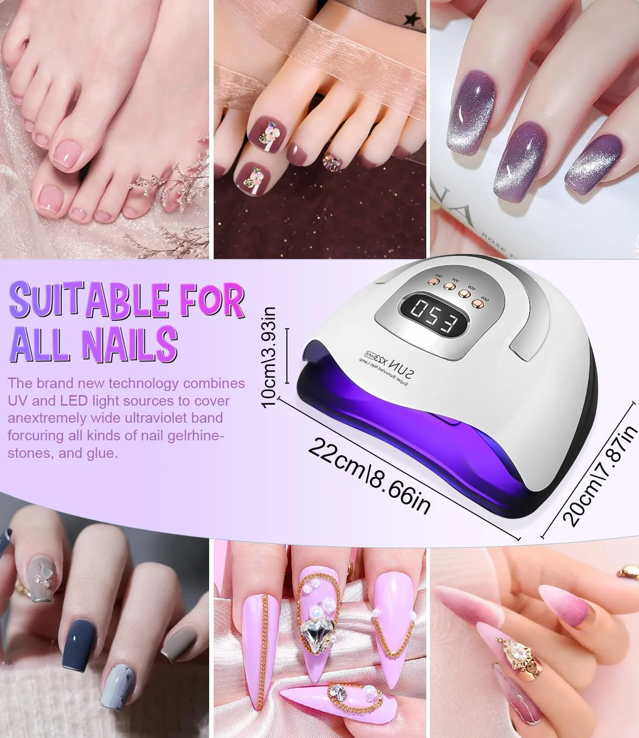 Lampe UV LED Ongles Gel 380W, Professionnel Sèche Ongles Automatique, Séchage Rapide, 81 LED Lampe, Grand LCD Ecran, 4 Minuteries 10s/30s/60s/99s pour Vernis Semi Permanent, Gel et Vernis