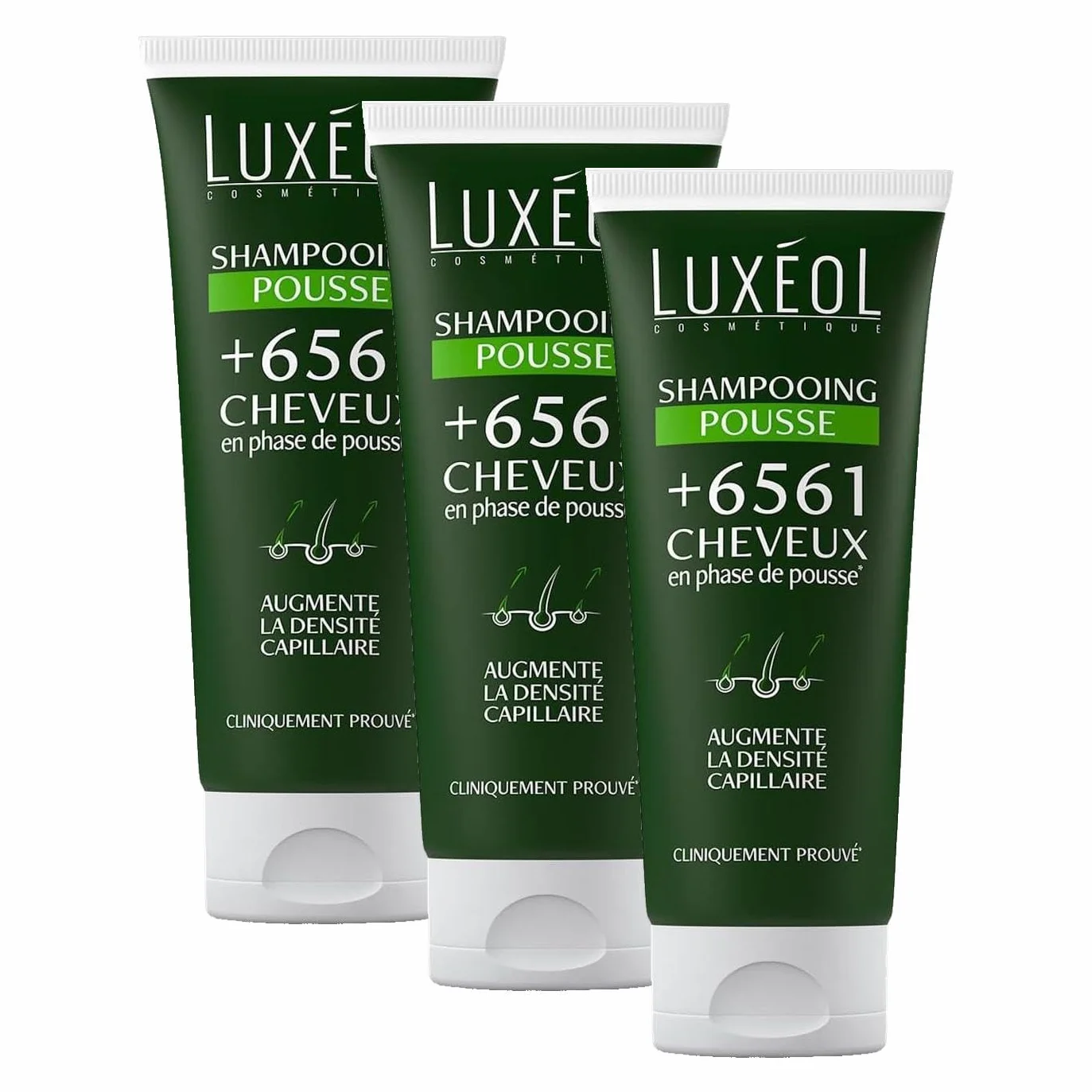 Luxéol - Shampooing Pousse Cheveux - Augmente La Densité Capillaire & Réactive La Pousse Des Cheveux Existants - 89% D'Ingrédients D'Origine Naturelle** - Fabriqué En France - 200ml (Lot de 3)