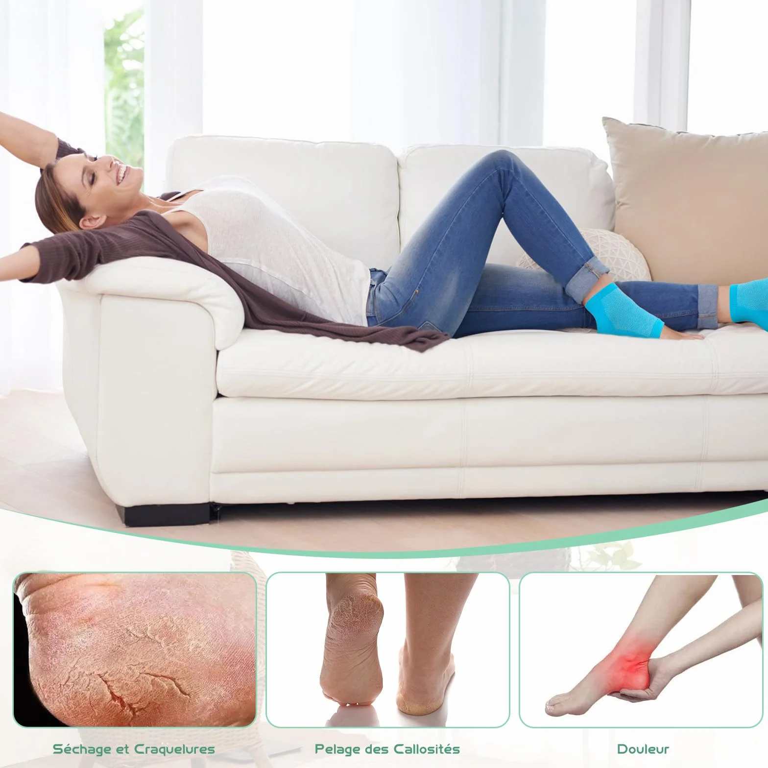 Chaussettes Hydratantes à Talon Souple 4 Respirant pour Pieds Secs avec Gel et Sans Gel Réutilisable