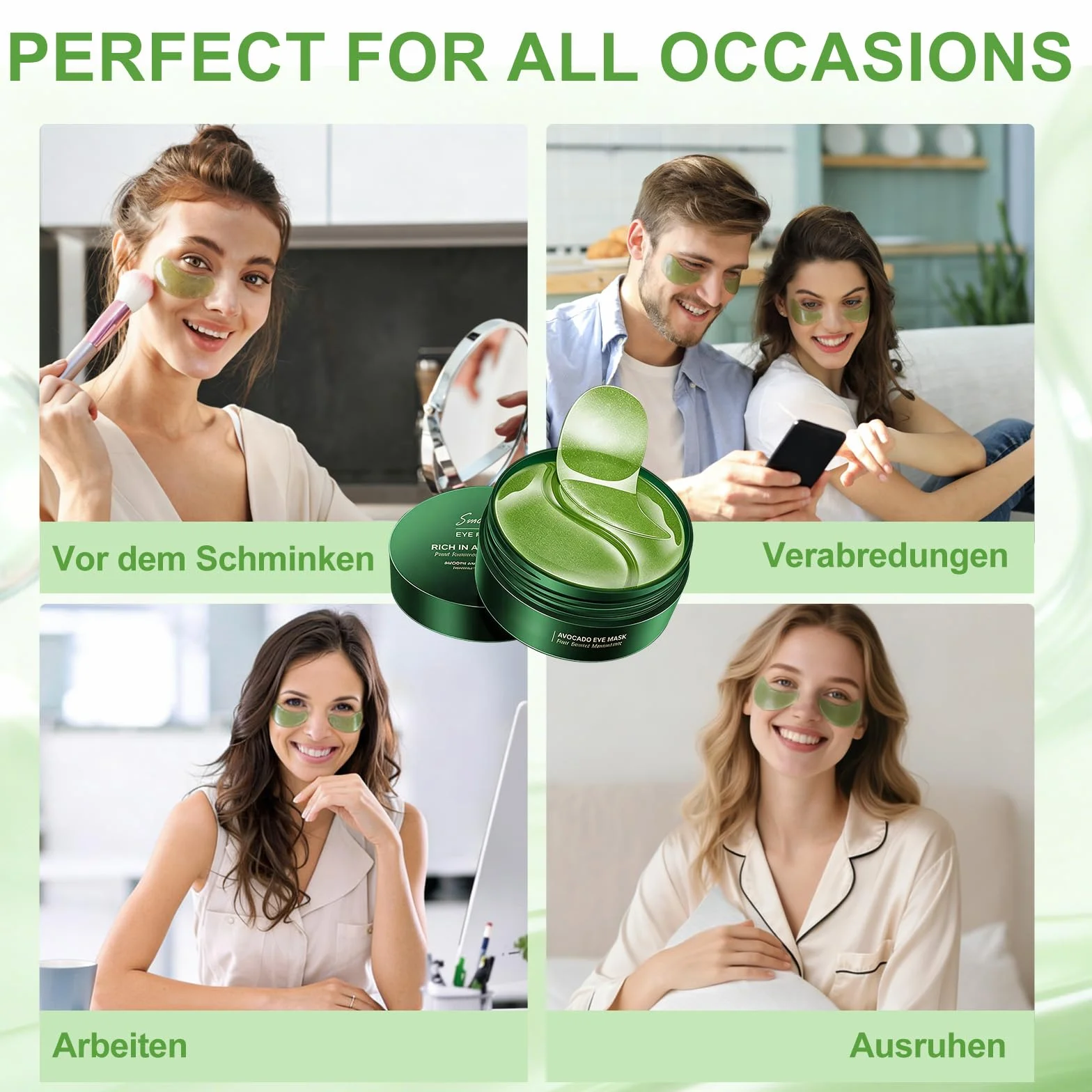 Eye Patch Hydrogel 60 Pcs Patch Yeux Collagene Hydratants Avocat Réduire les Cernes Poches Fatigue