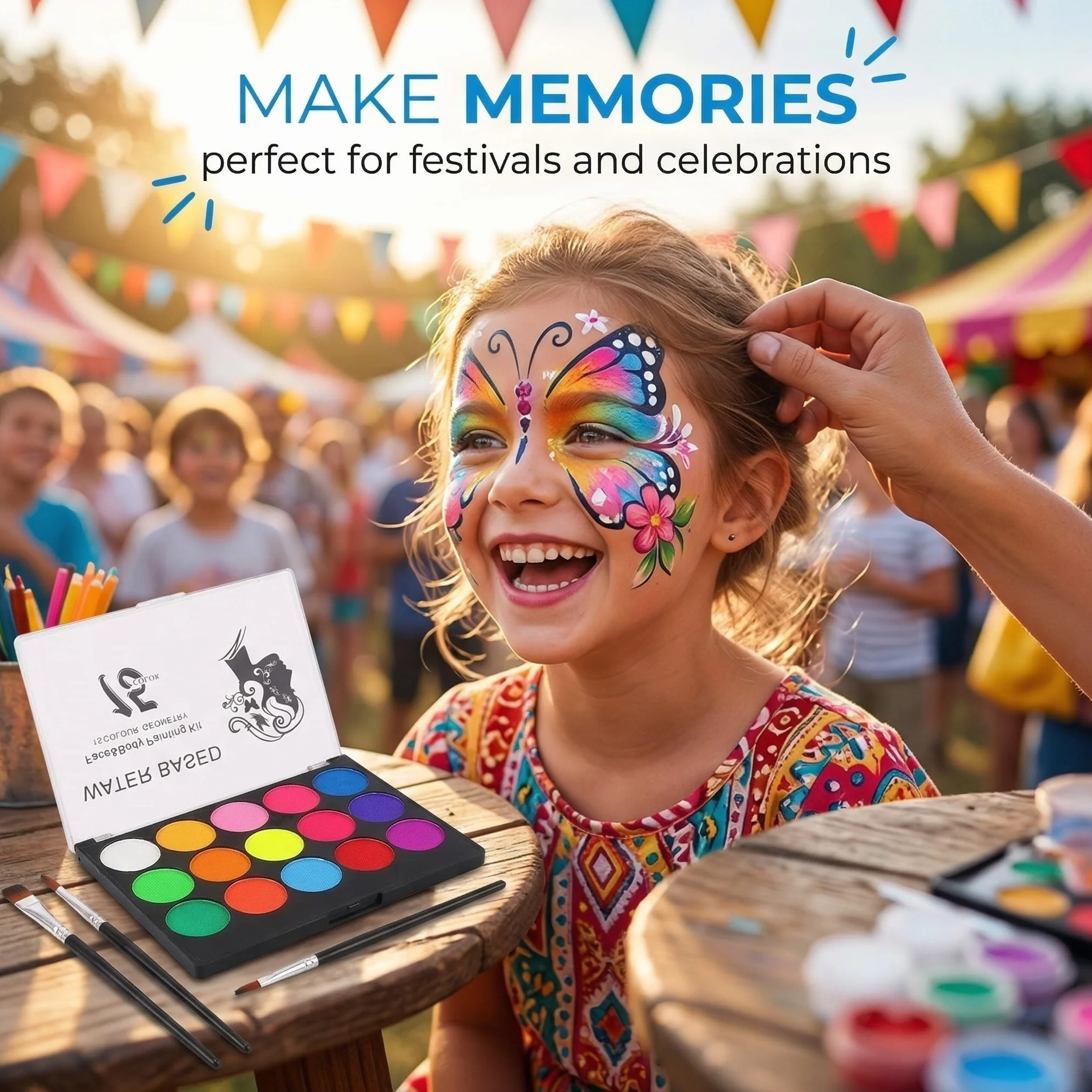 Set de Maquillage pour Enfants, 15 Couleurs, Palette Enfant Body Painting et Carnaval Visage, avec 2 Pinceaux Maquillages, pour Halloween, Noël, Carnaval, Soirées à Thème, Fête d'anniversaire