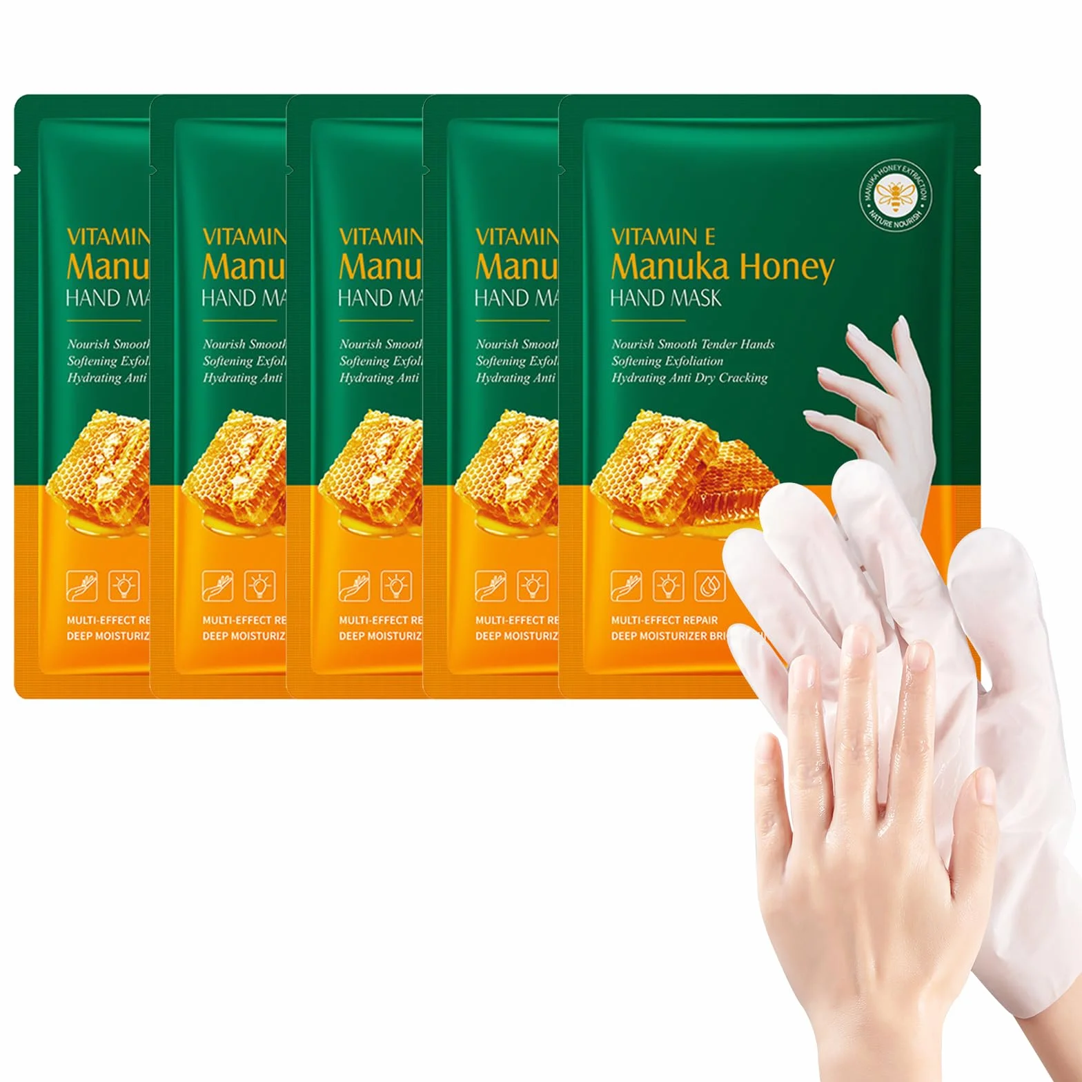 Masque Exfoliant Au Miel Pour Mains, 5 Pièces Gants Nourrissants Peau Sèche