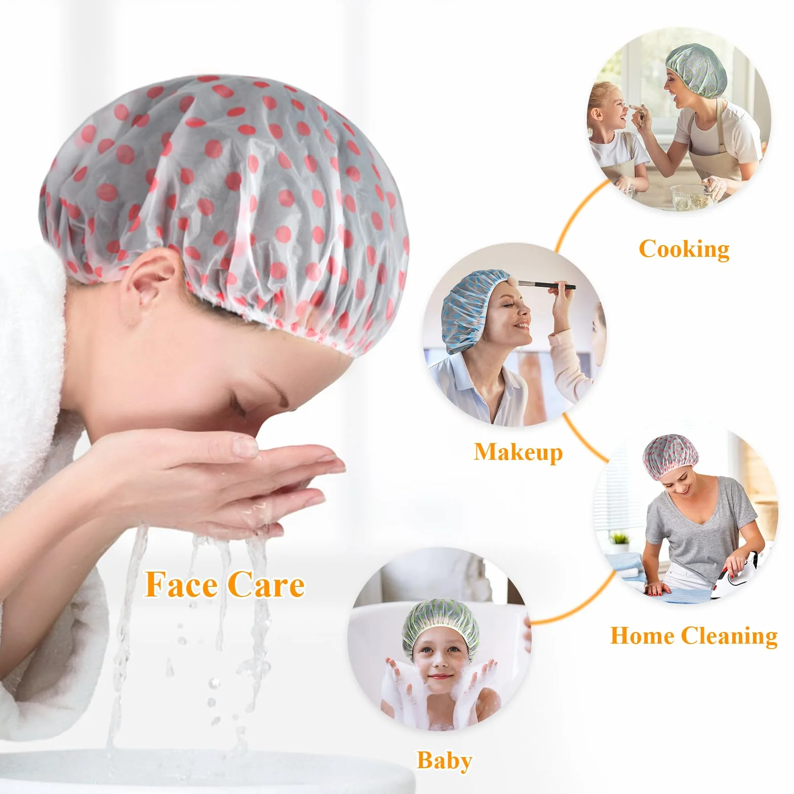 Bonnet De Douche Bonnet de Bain Élastiques Réutilisables avec Bandes Élastiques pour Femmes Douche SPA Salon (3 PCS)